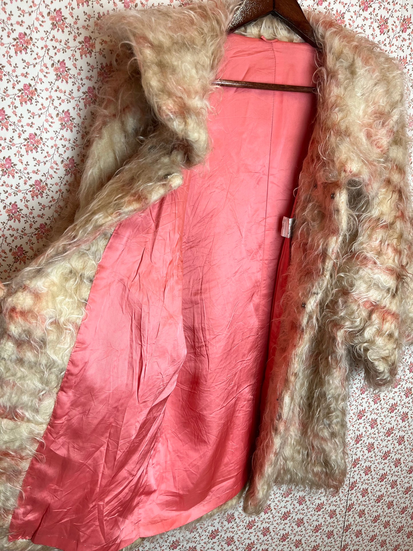 Vintage 1960s Pink Check Mohair Cape Coat