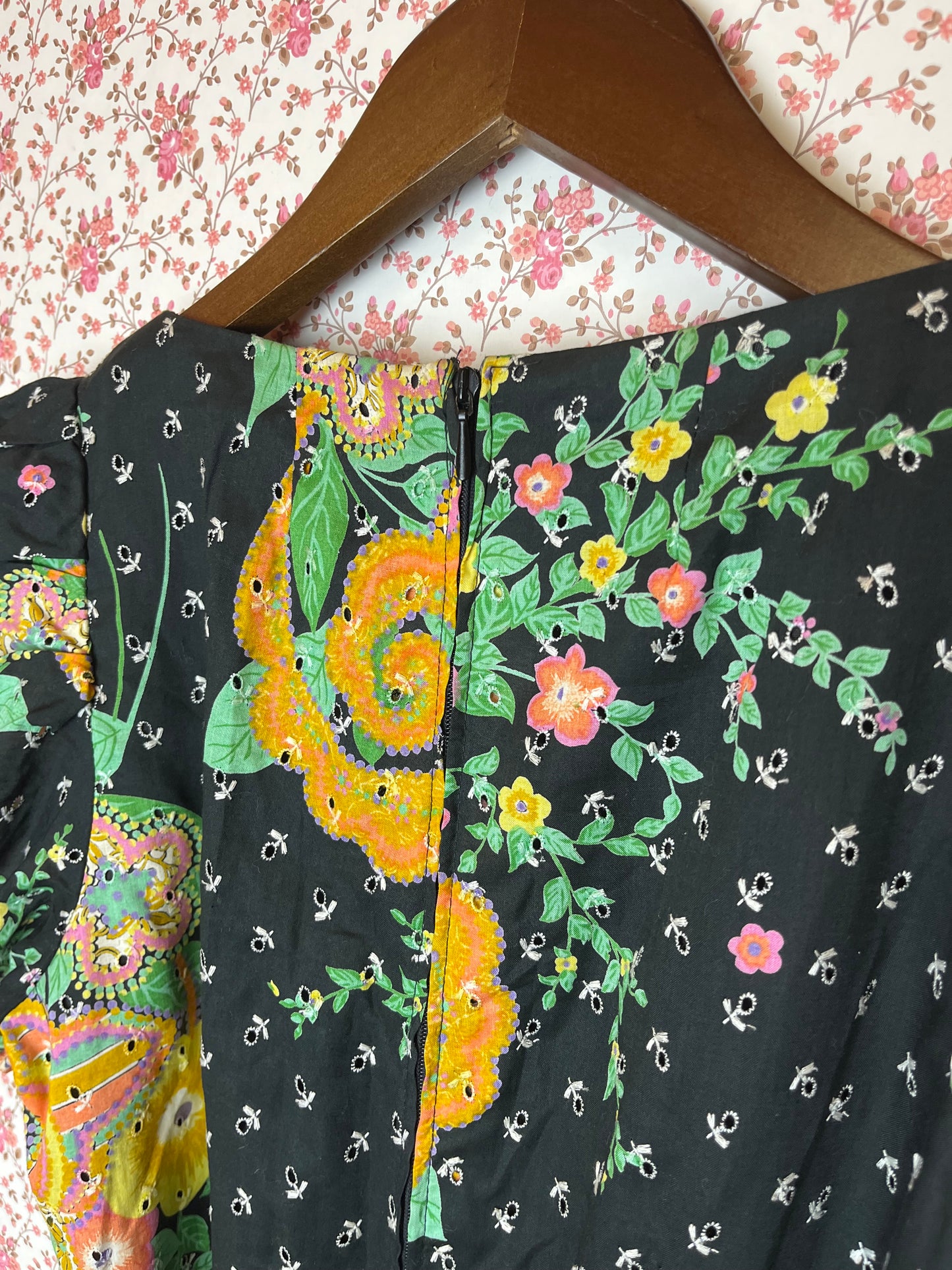 Vintage 1970s Broderie Cotton Floral Midi Dress