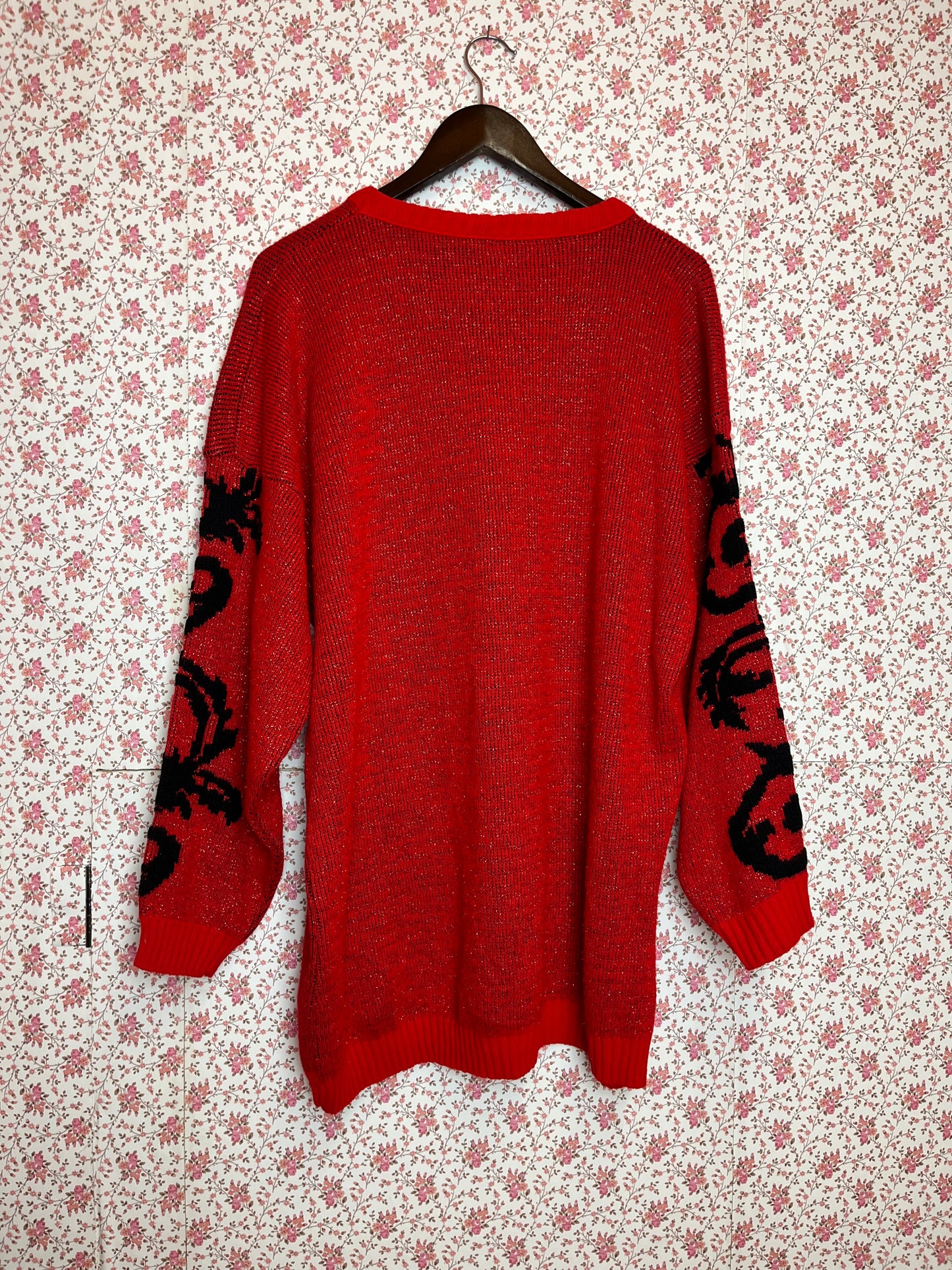 Vintage 1980s Red & Black Sparkly Motif Jumper