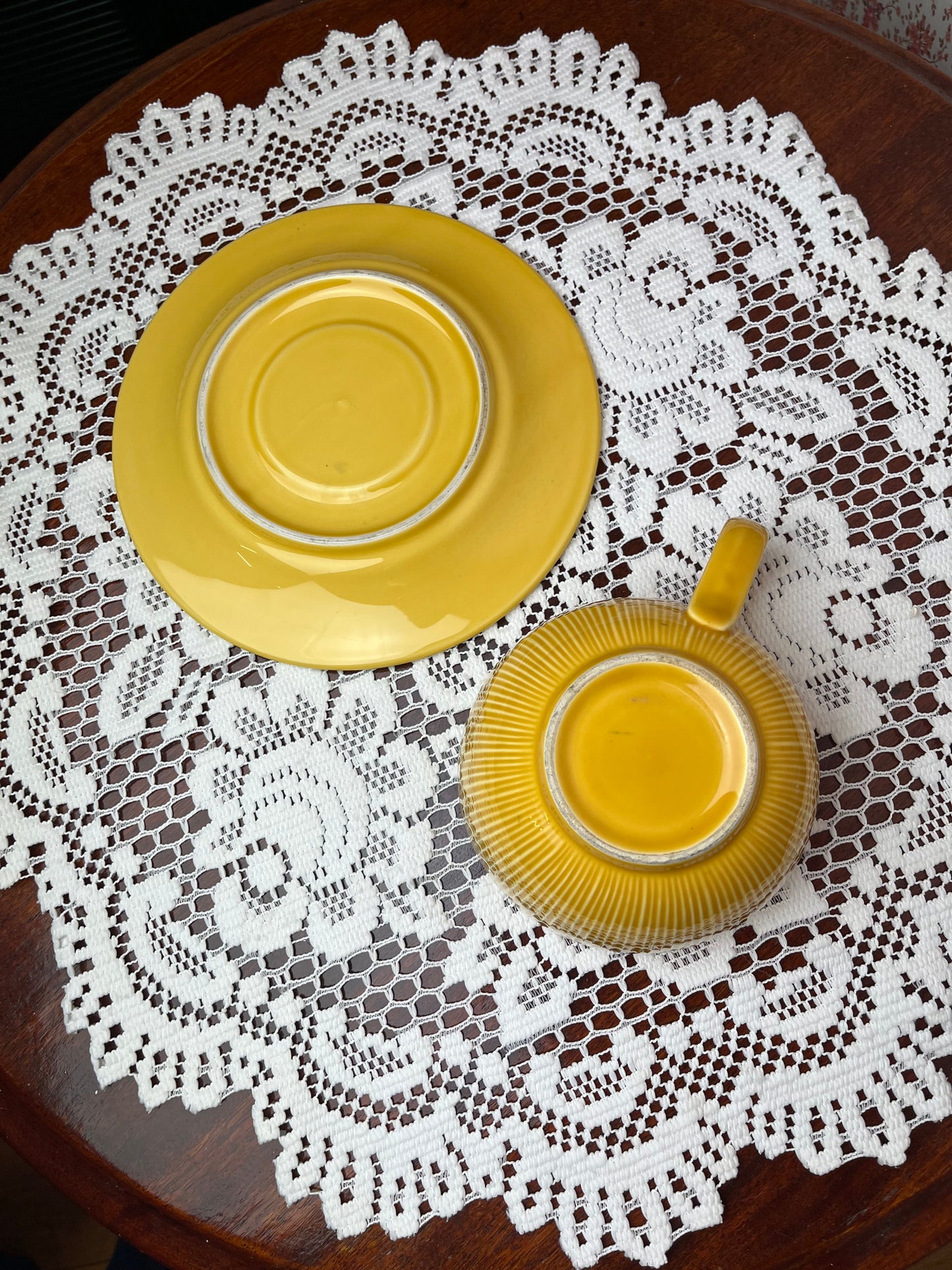 Vintage Large Ribbed Yellow Bowl Cup & Saucer