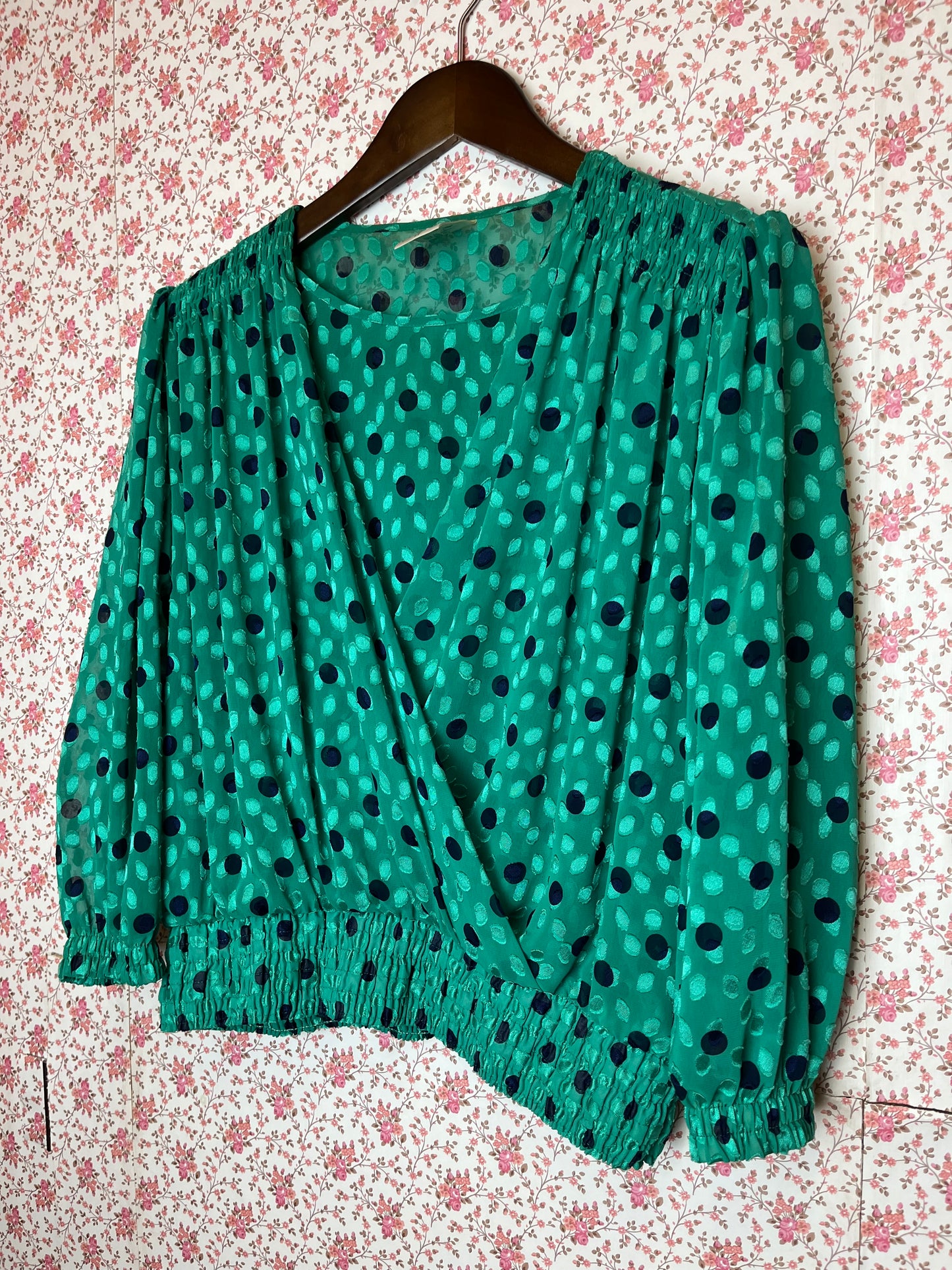 Vintage 1950s Blue and Green Spotted Wrap Top