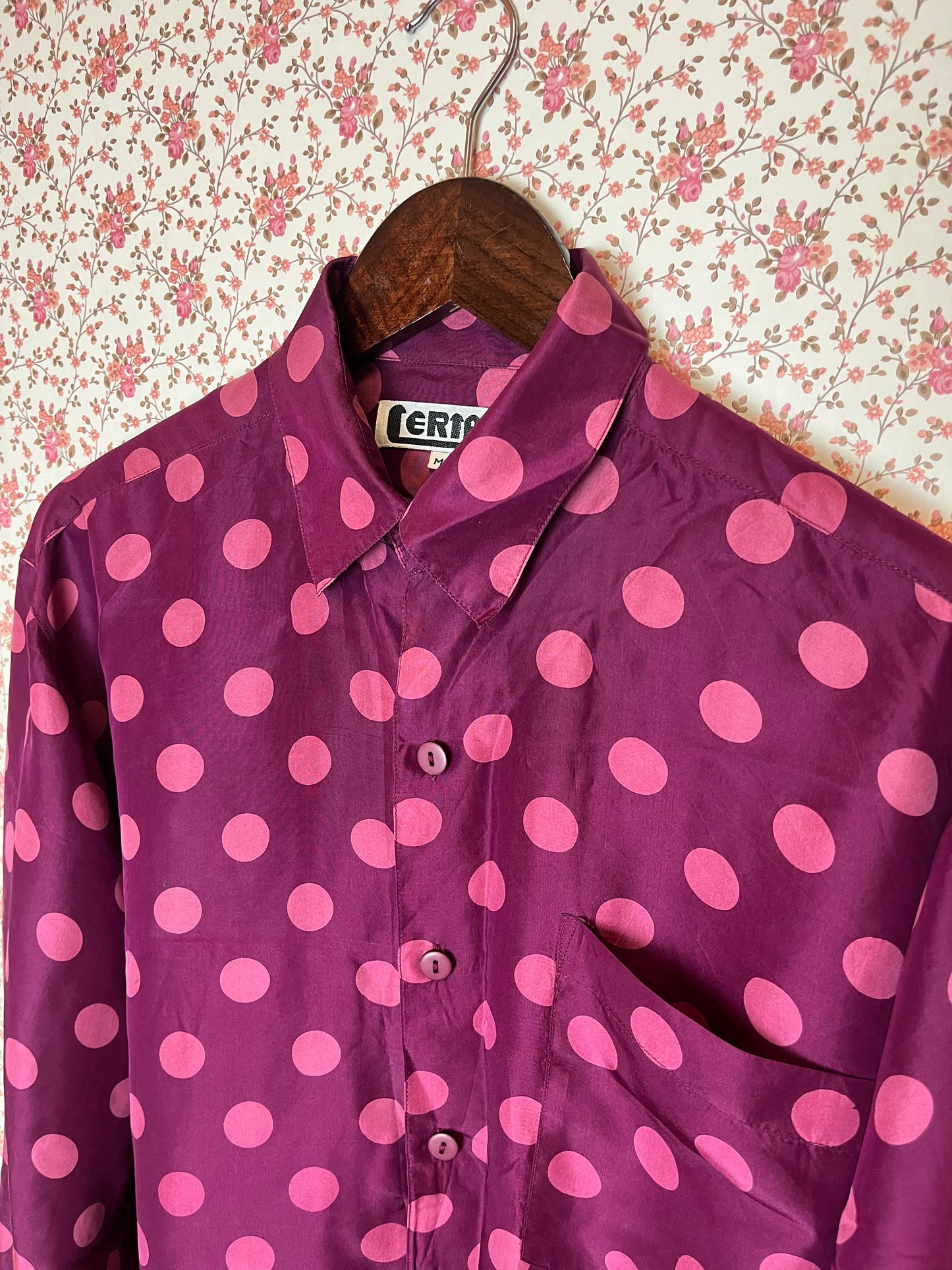 Vintage 1970s Purple Spotted Silk Shirt