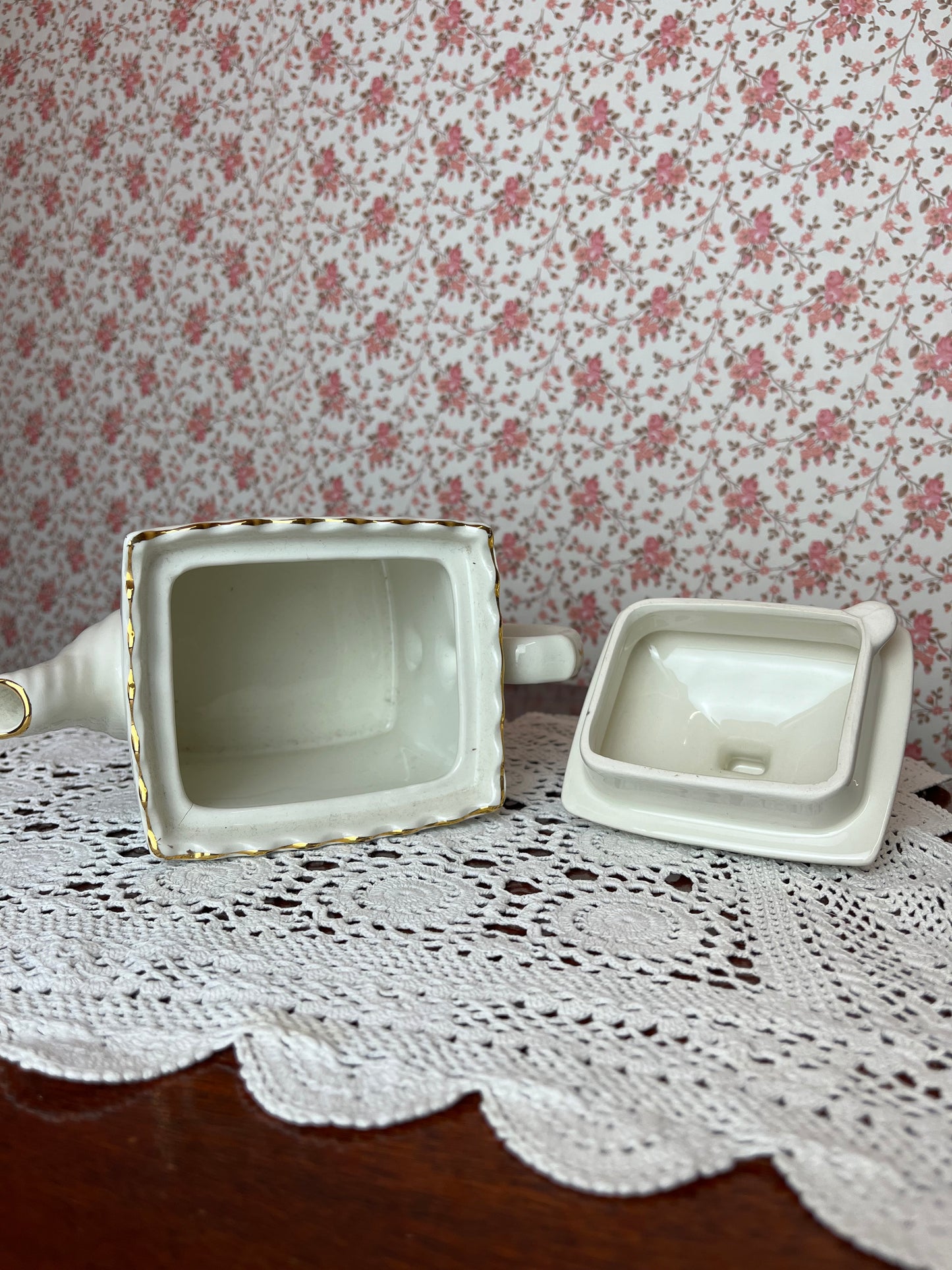 Vintage Sadler Made in England Square Rose Teapot