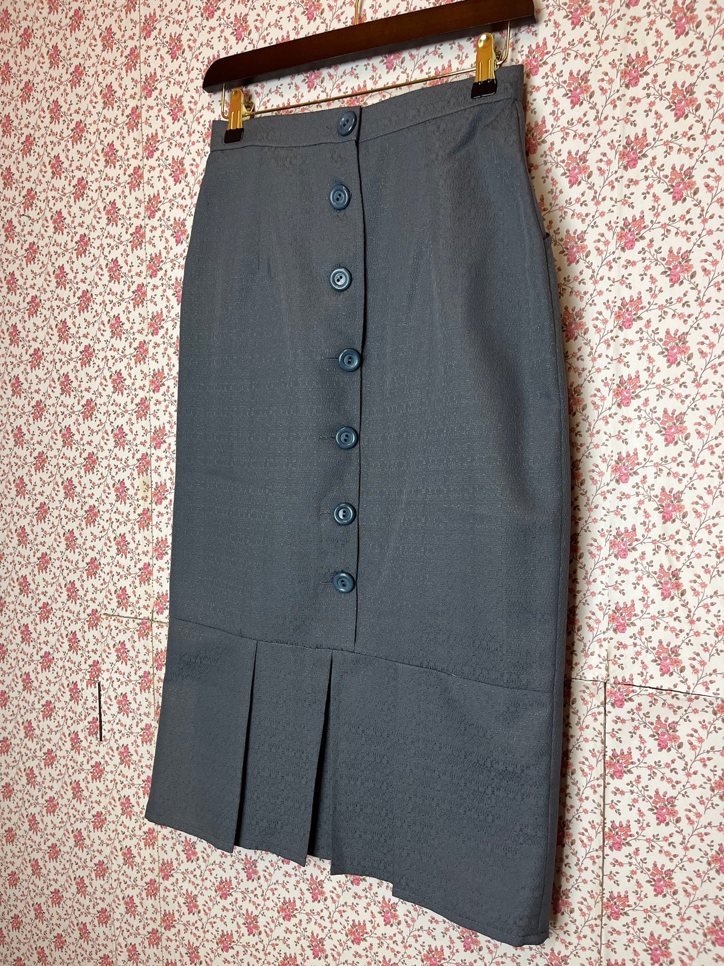 Vintage 1950s Grey Pencil Skirt with Buttons