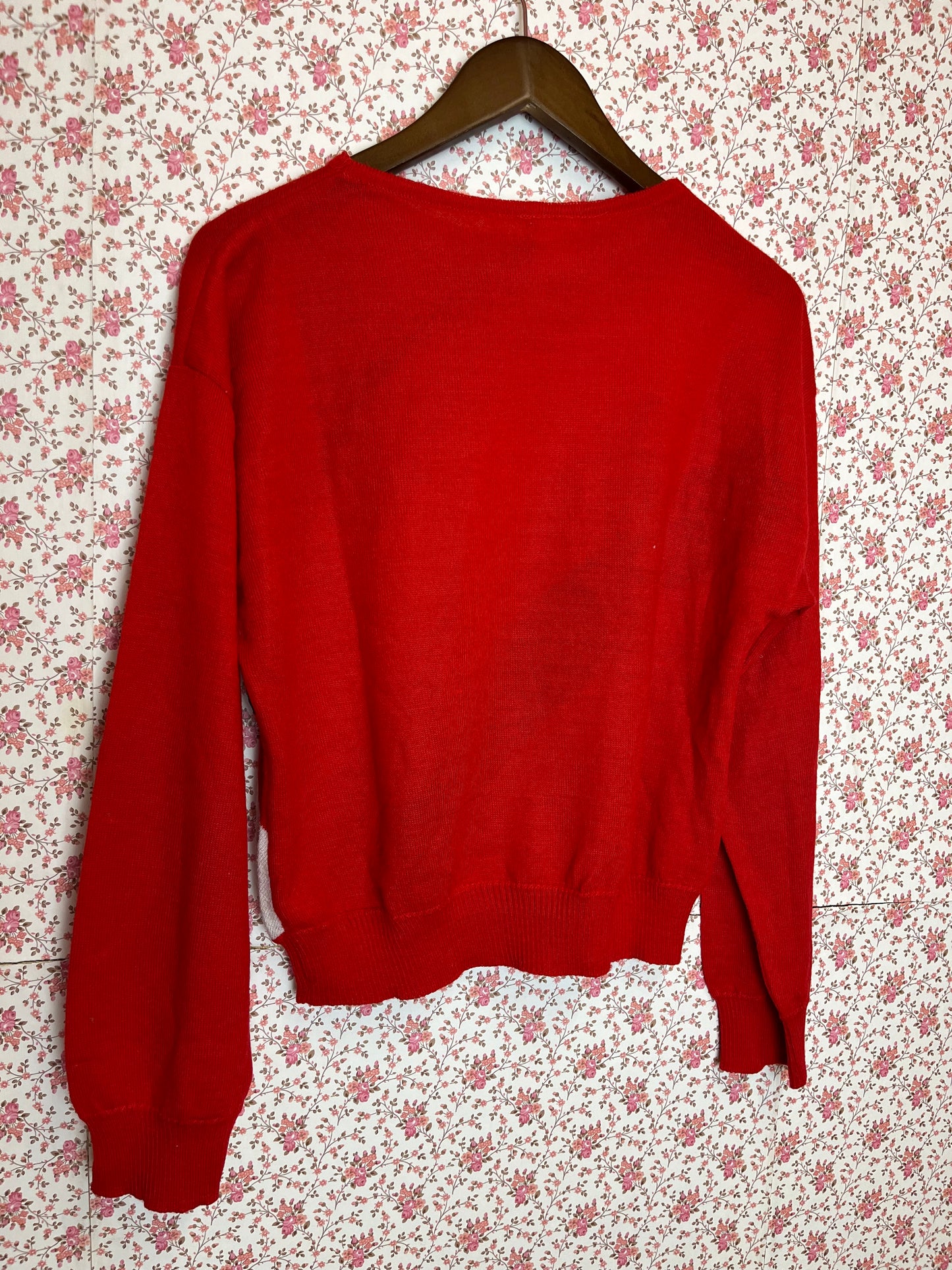 Vintage 1980s Red White and Black Striped Batwing Fine Knit Jumper