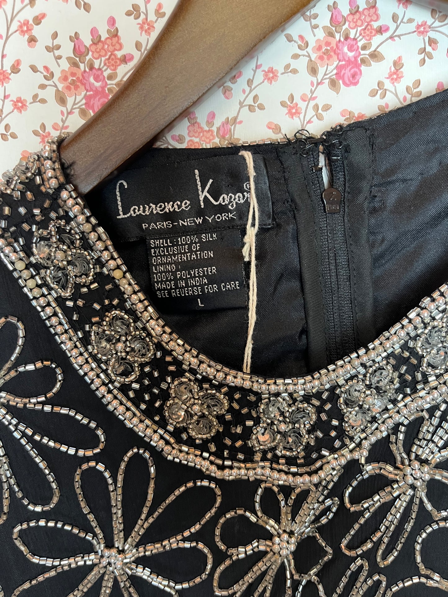 Vintage 1980s Laurence Kazar Heavily Beaded Black Silk Top