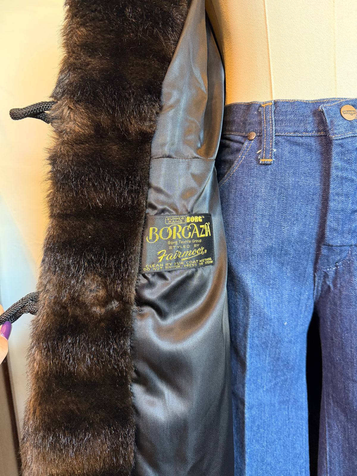 Vintage 1970s Dark Brown Faux Fur Trim Coat - Size Medium