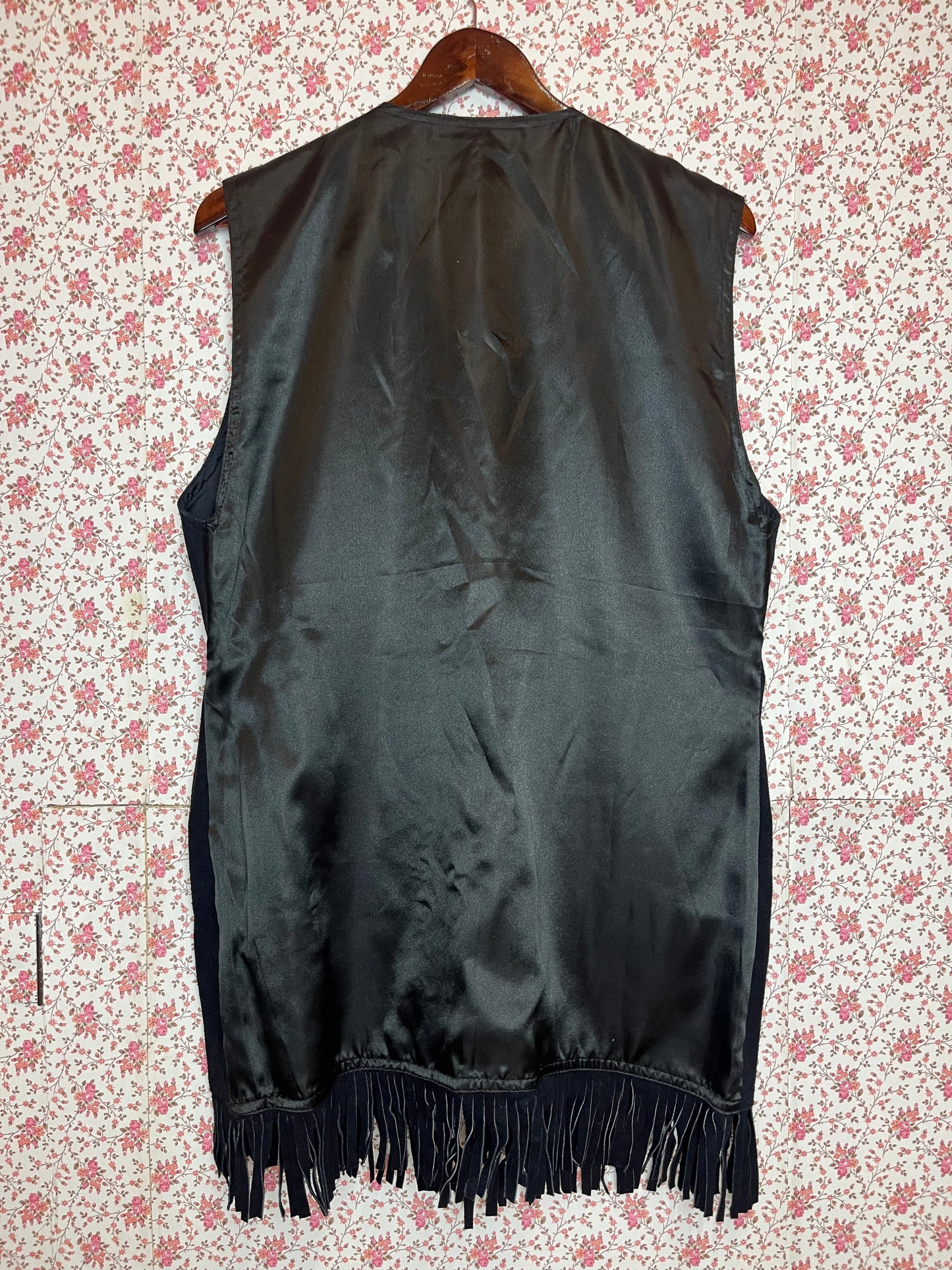 Vintage 1970s Black Suede Tassel Waistcoat