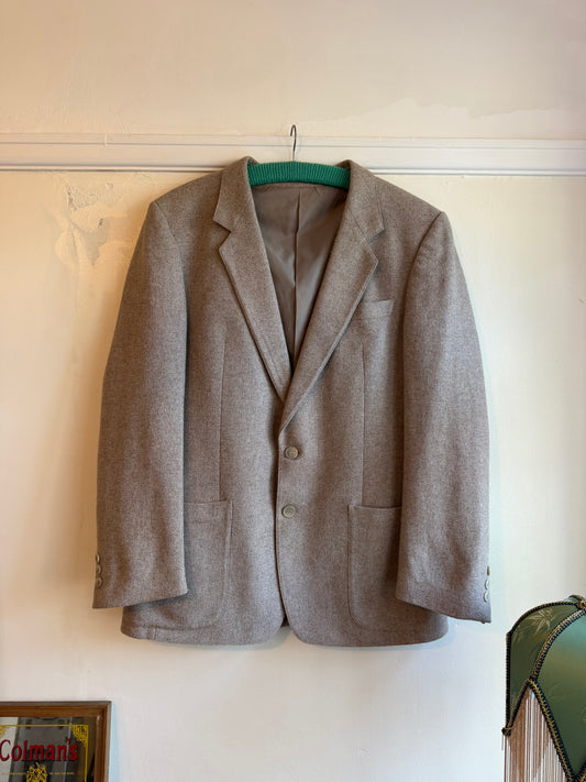 Vintage 1980s Beige Wool Blend Tailored Blazer - Size Large
