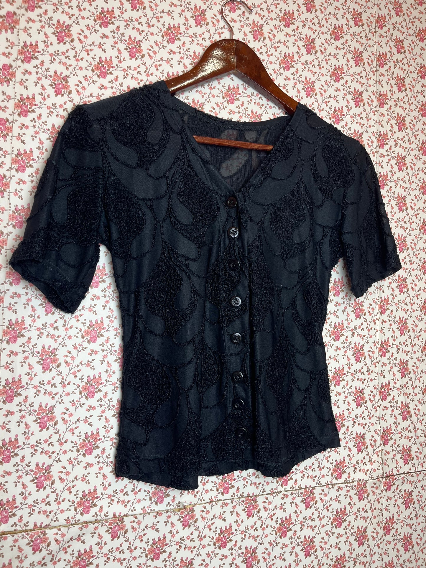 Vintage Textured Button Down Short Sleeve Top