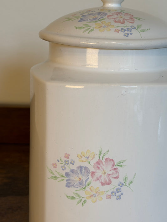 Vintage Floral Ceramic Storage Jars with Lids Set of 2