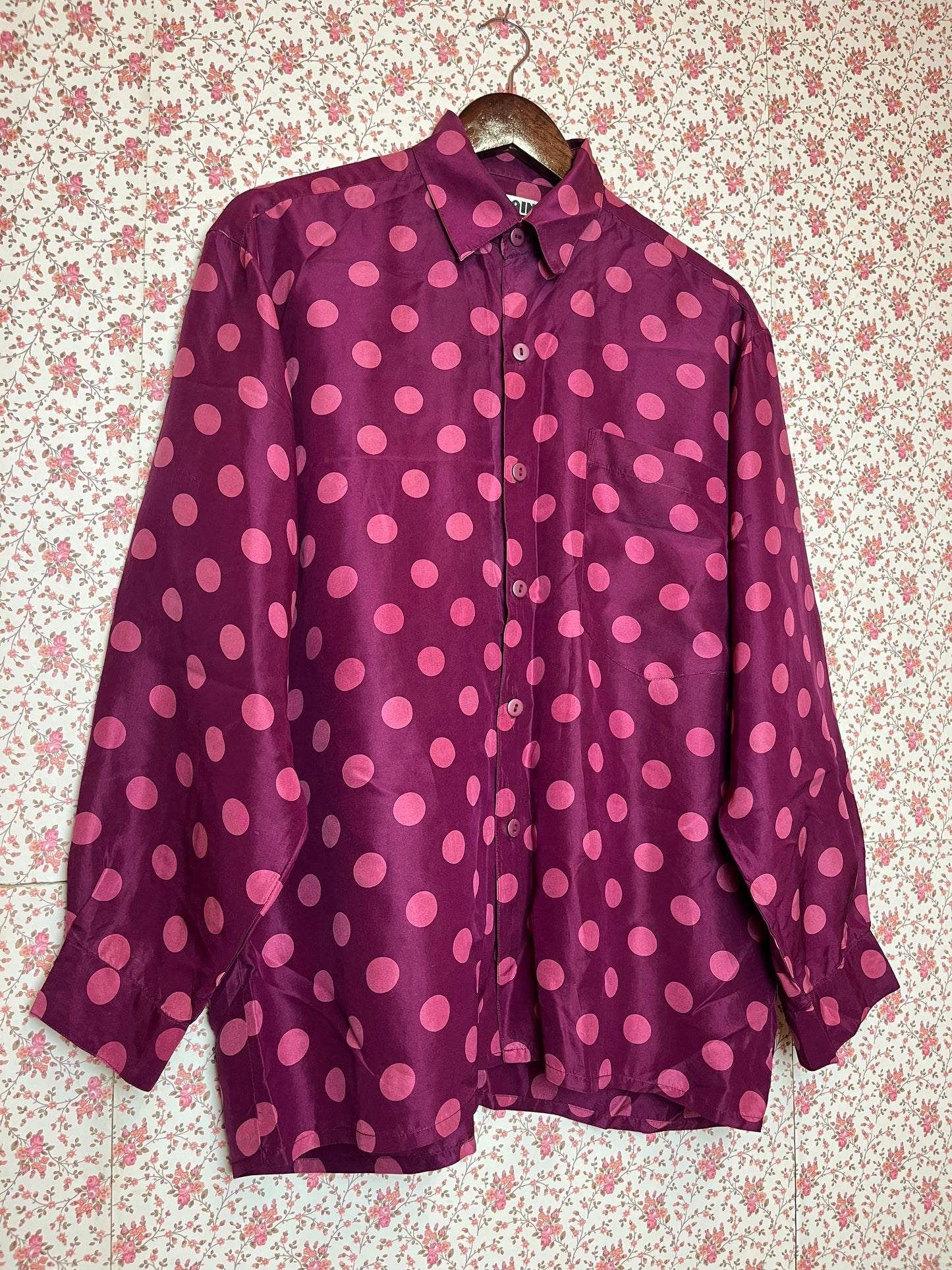 Vintage 1970s Purple Spotted Silk Shirt
