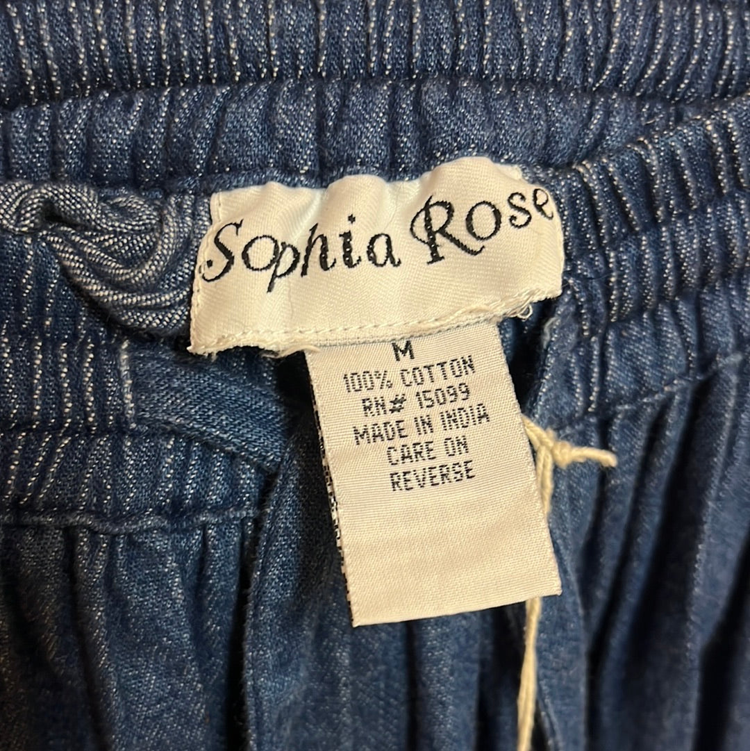 Vintage 1970s Denim Pleated Maxi Skirt with Elasticated Waist