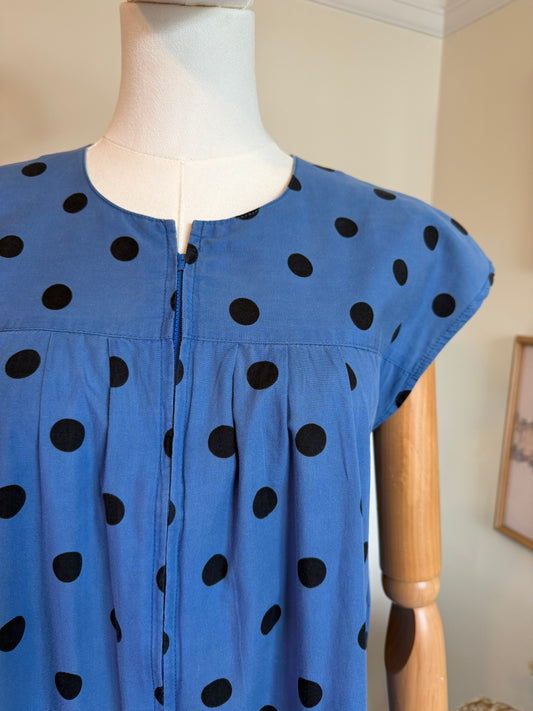 Vintage 1970s Polka Dot Workwear Shift Dress - Size Medium