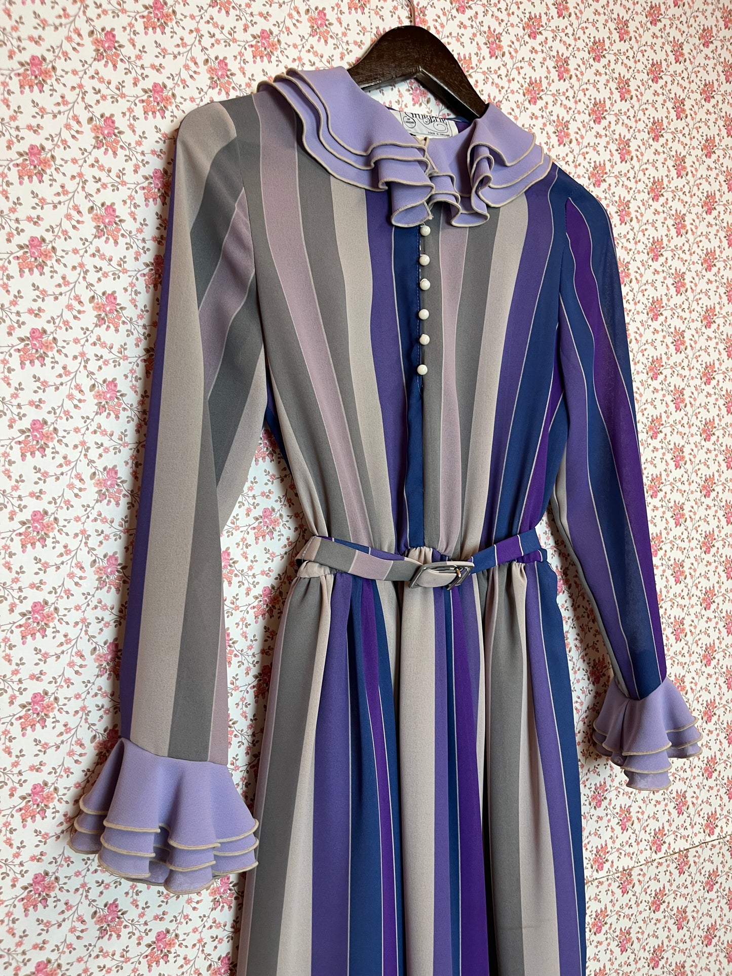Vintage 1970s Shubette Purple Striped Shirtwaist Dress