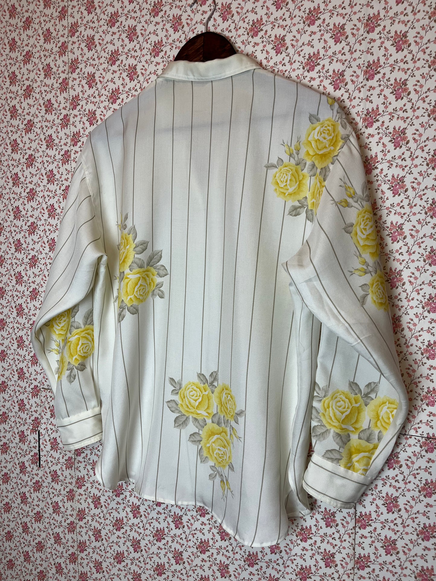 Vintage 1980s Striped Shirt with Yellow Roses