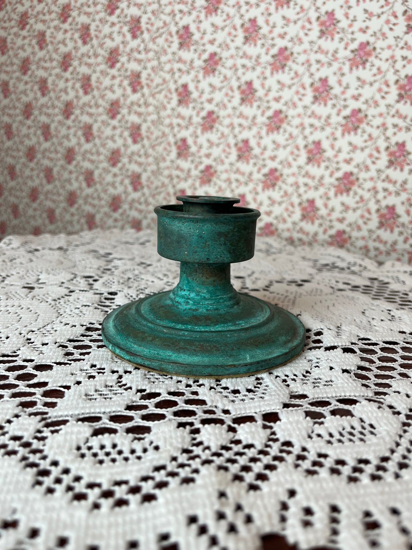 Vintage Oxidised Copper Candlestick Holder