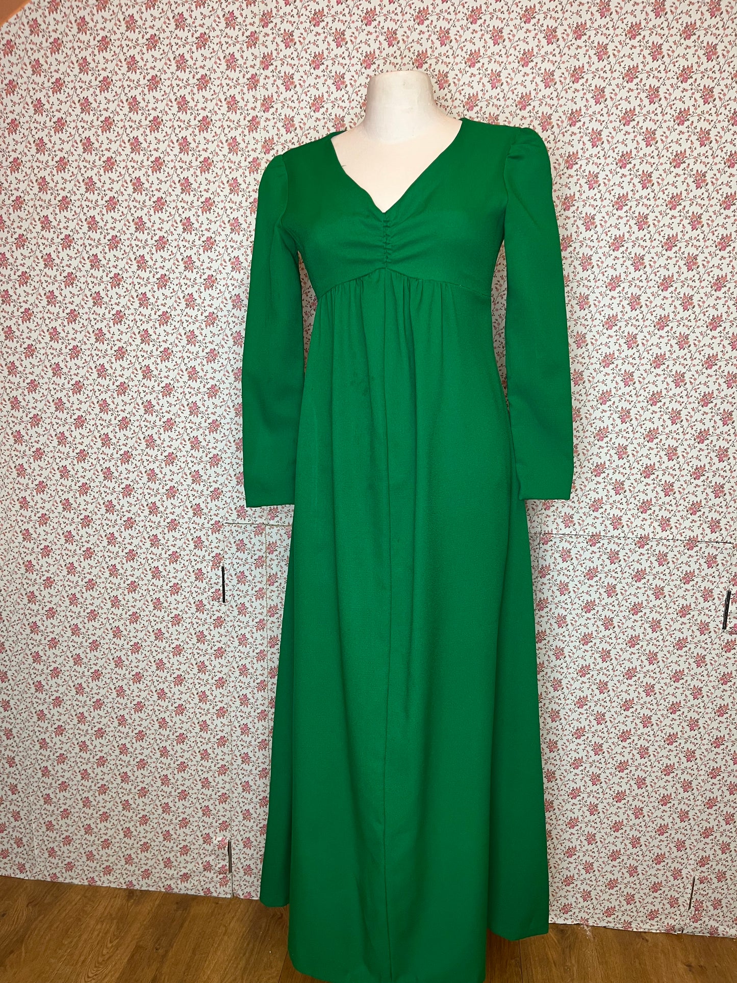 Vintage 1970s Handmade Green Empire Dress