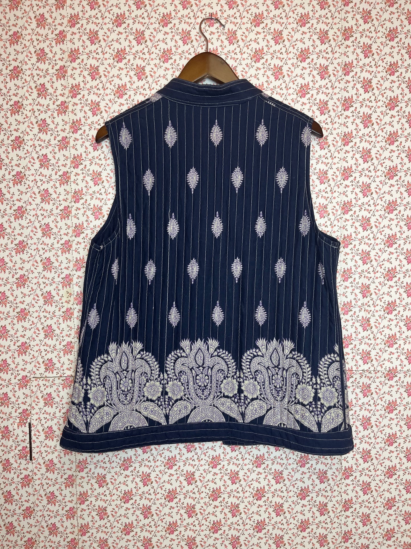 Vintage 1970s Reversible Quilted Paisley Printed Navy Waistcoat