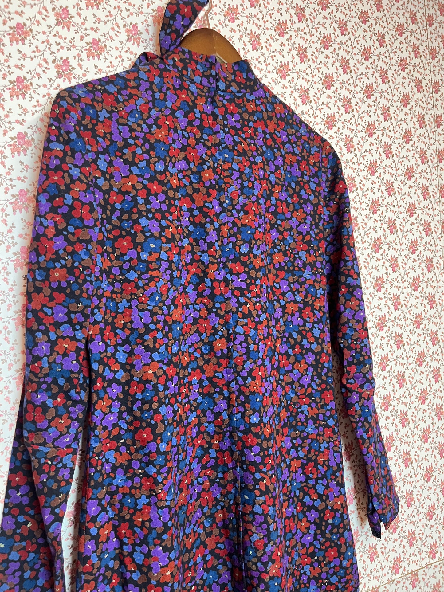 Vintage 1970s Wool Blend Ditsy Print Midi Dress