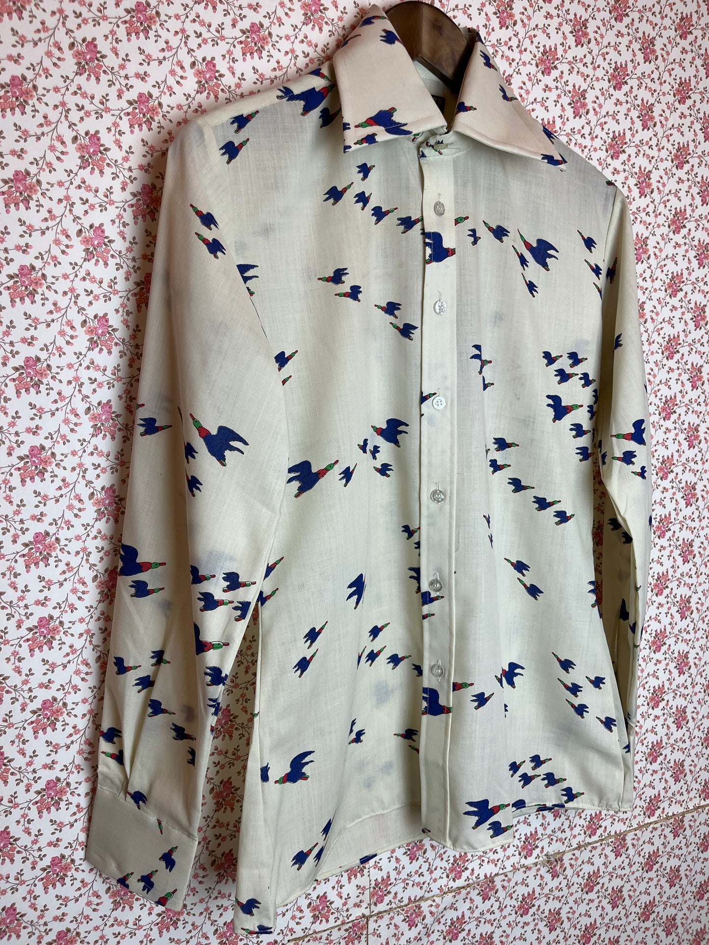 Vintage 1970s SHAFT Bird Block Print Long Sleeve Shirt