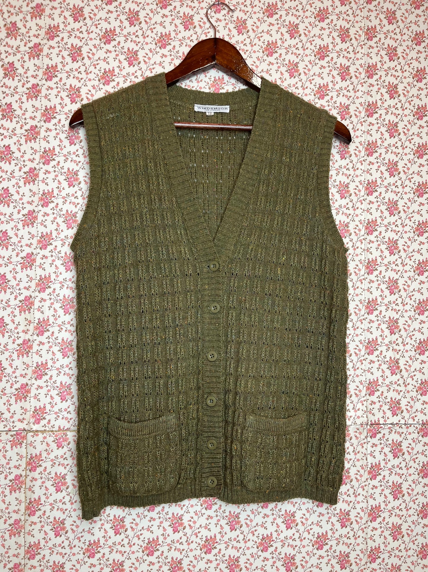 Vintage Windsmoor Green Wool Blend Knitted Waistcoat