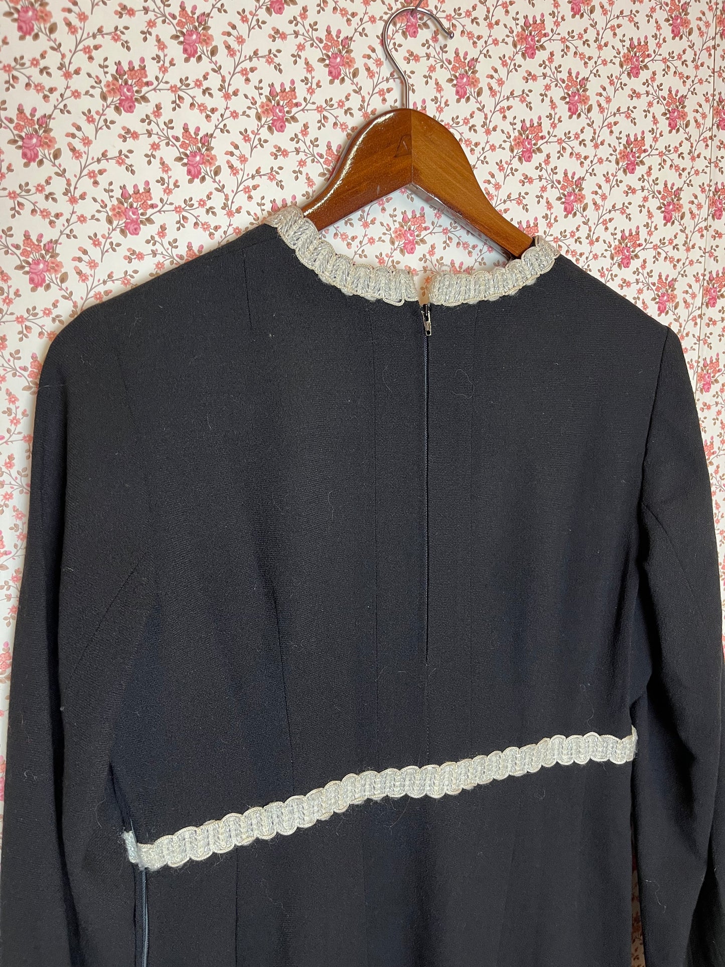 Vintage 1960s Hand Made Black and Silver Mini Empire Dress