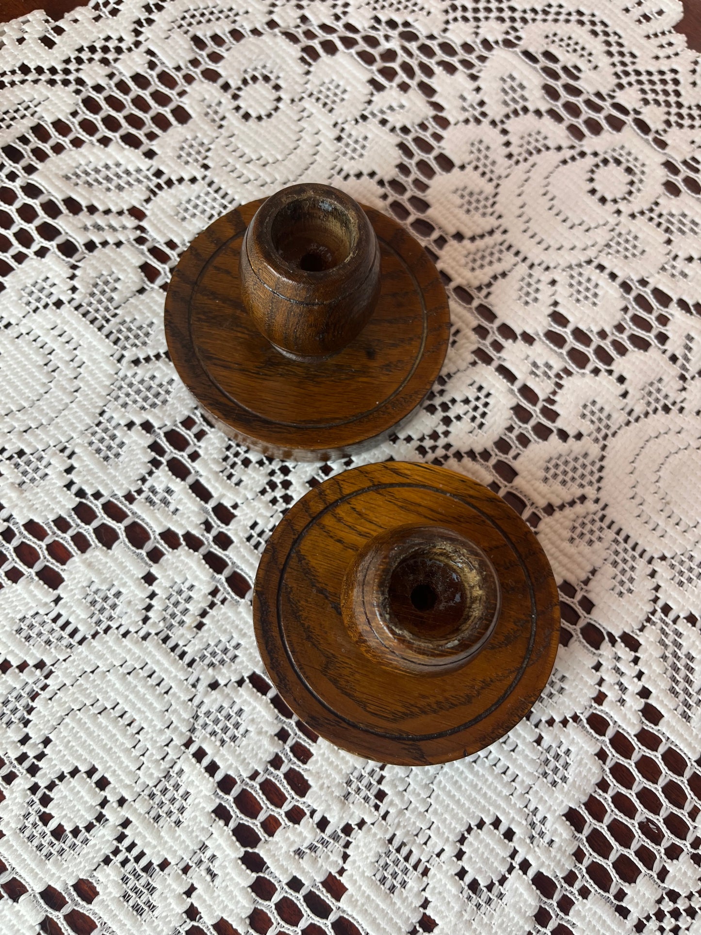 Vintage Handmade Wooden Barrel Candlestick Holders set of 2