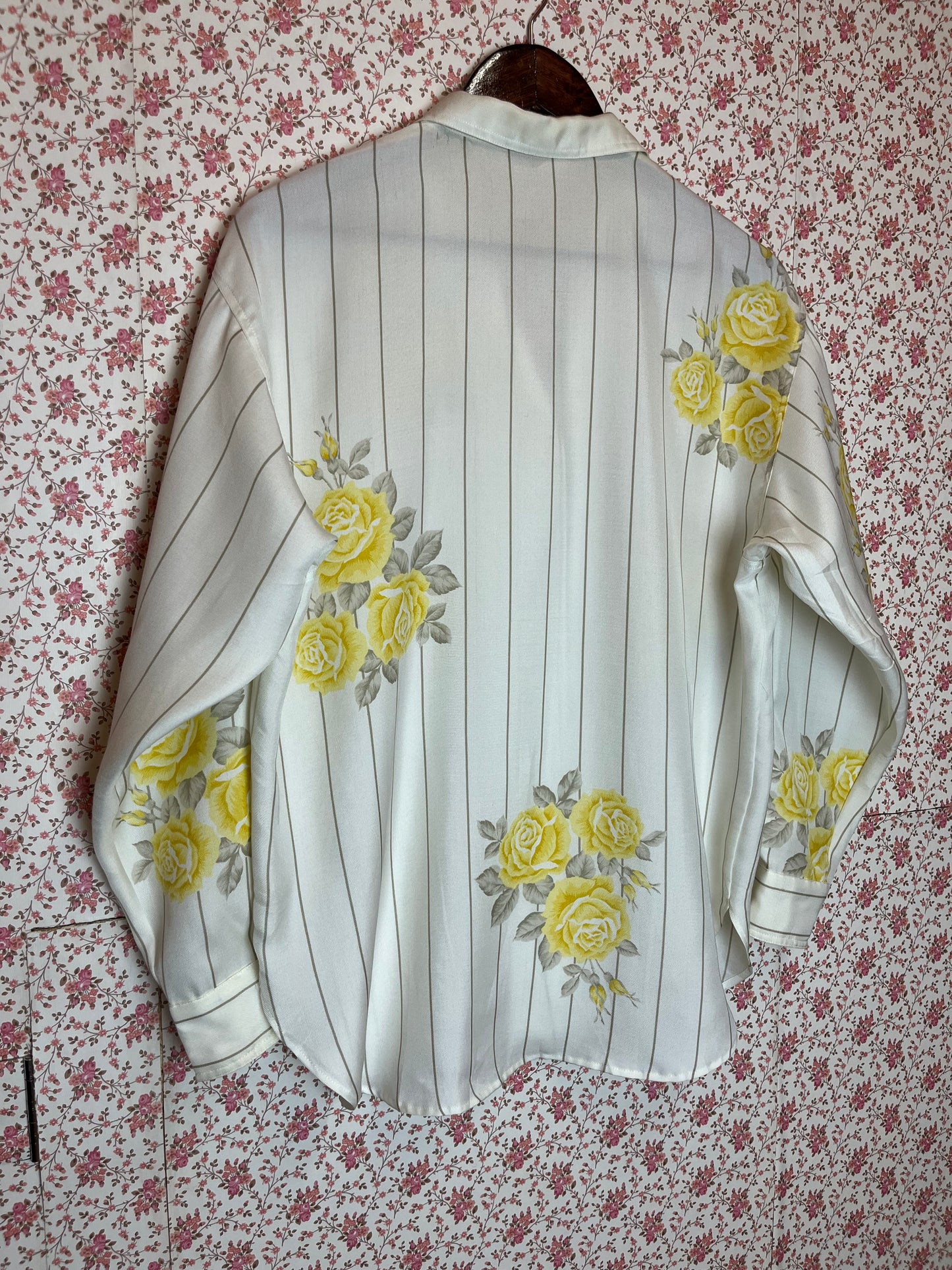 Vintage 1980s Striped Shirt with Yellow Roses