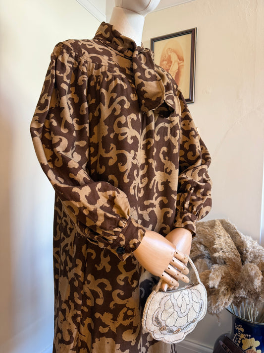 Vintage 1970s Givenchy Wool Baroque Pattern Dress - Size Medium