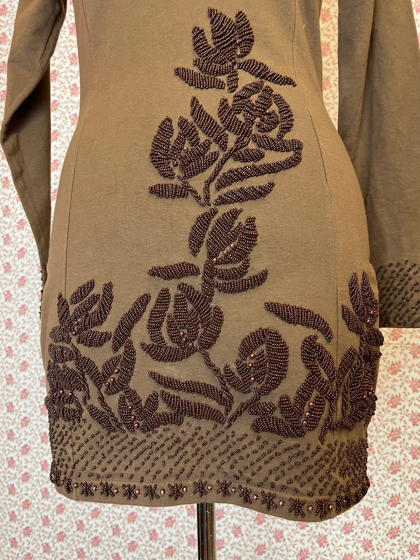 Vintage 1970s Beaded Square Neck Bodycon Dress