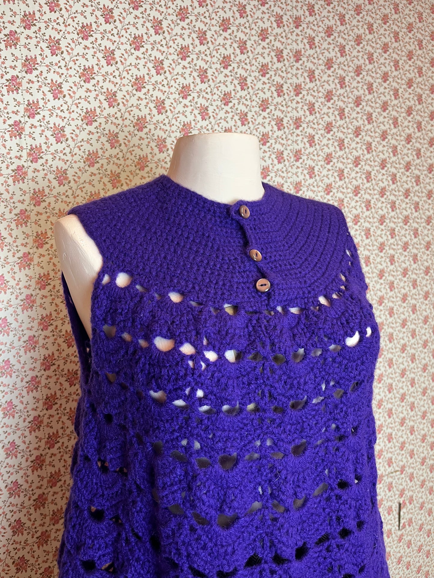 Vintage 1960s Style Hand Crochet Purple Tunic