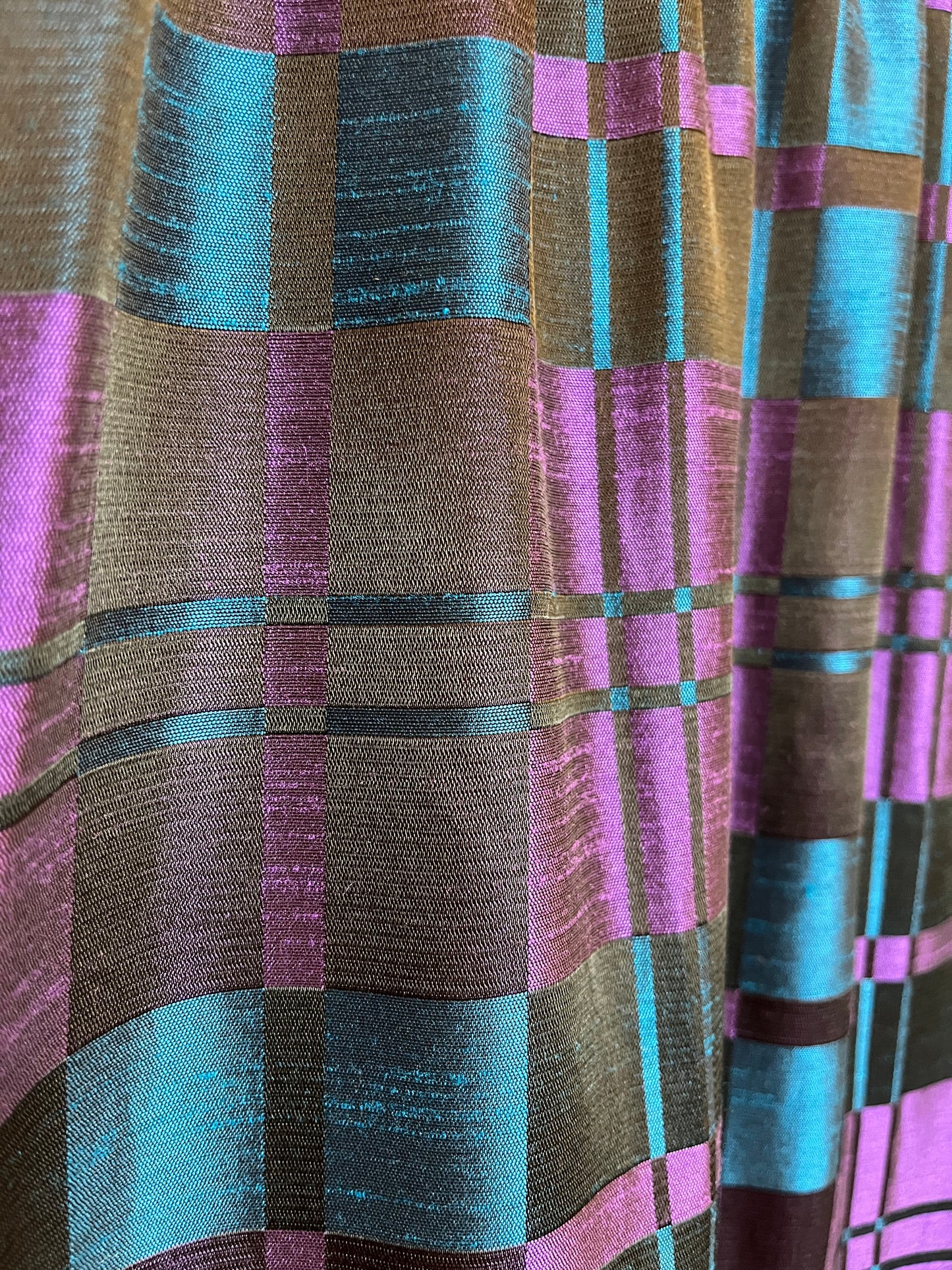 Vintage 1970s Hand Made Checked Satin Maxi Skirt
