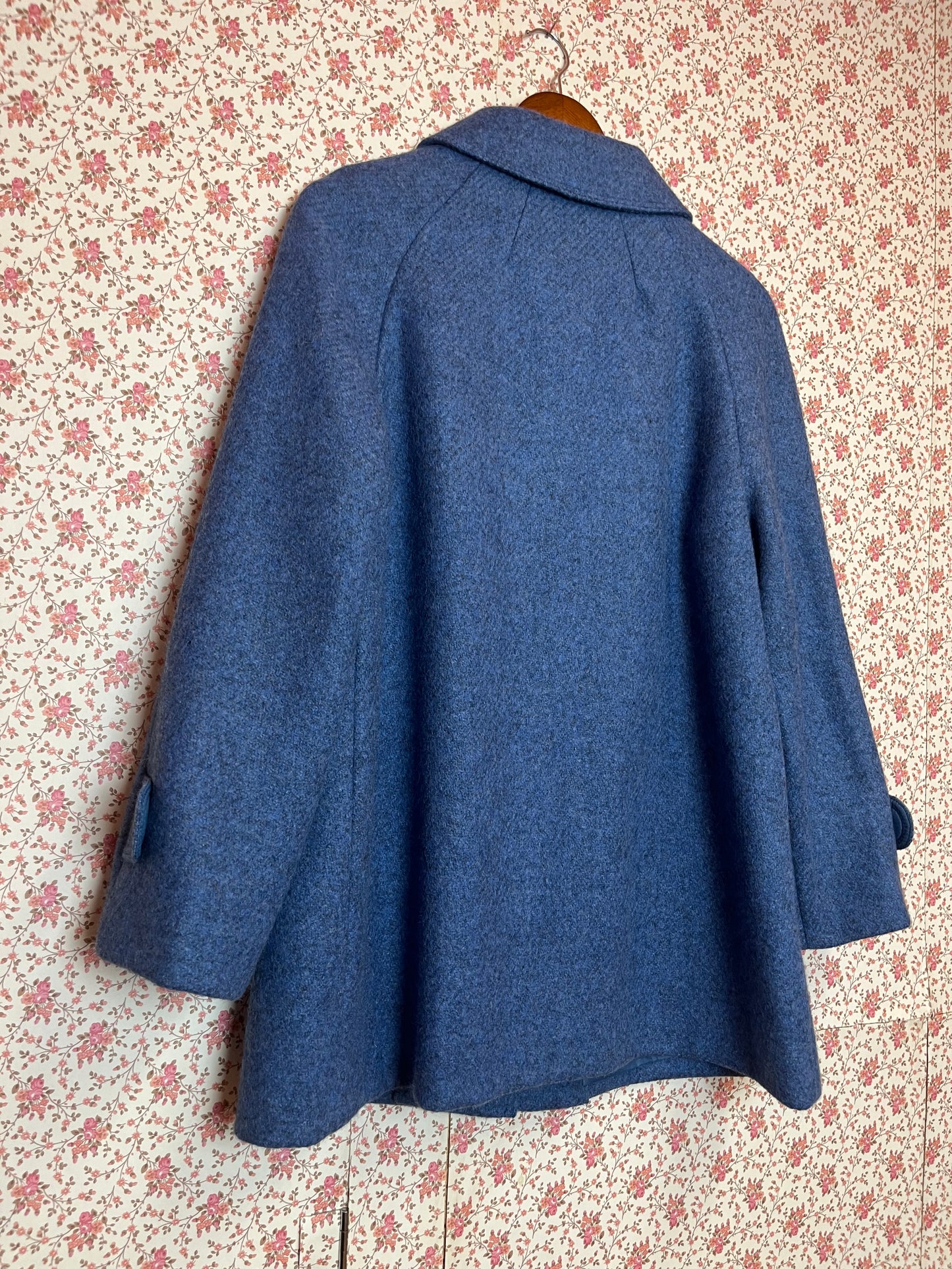 Vintage 1960s Pure Wool Blue Swing Coat