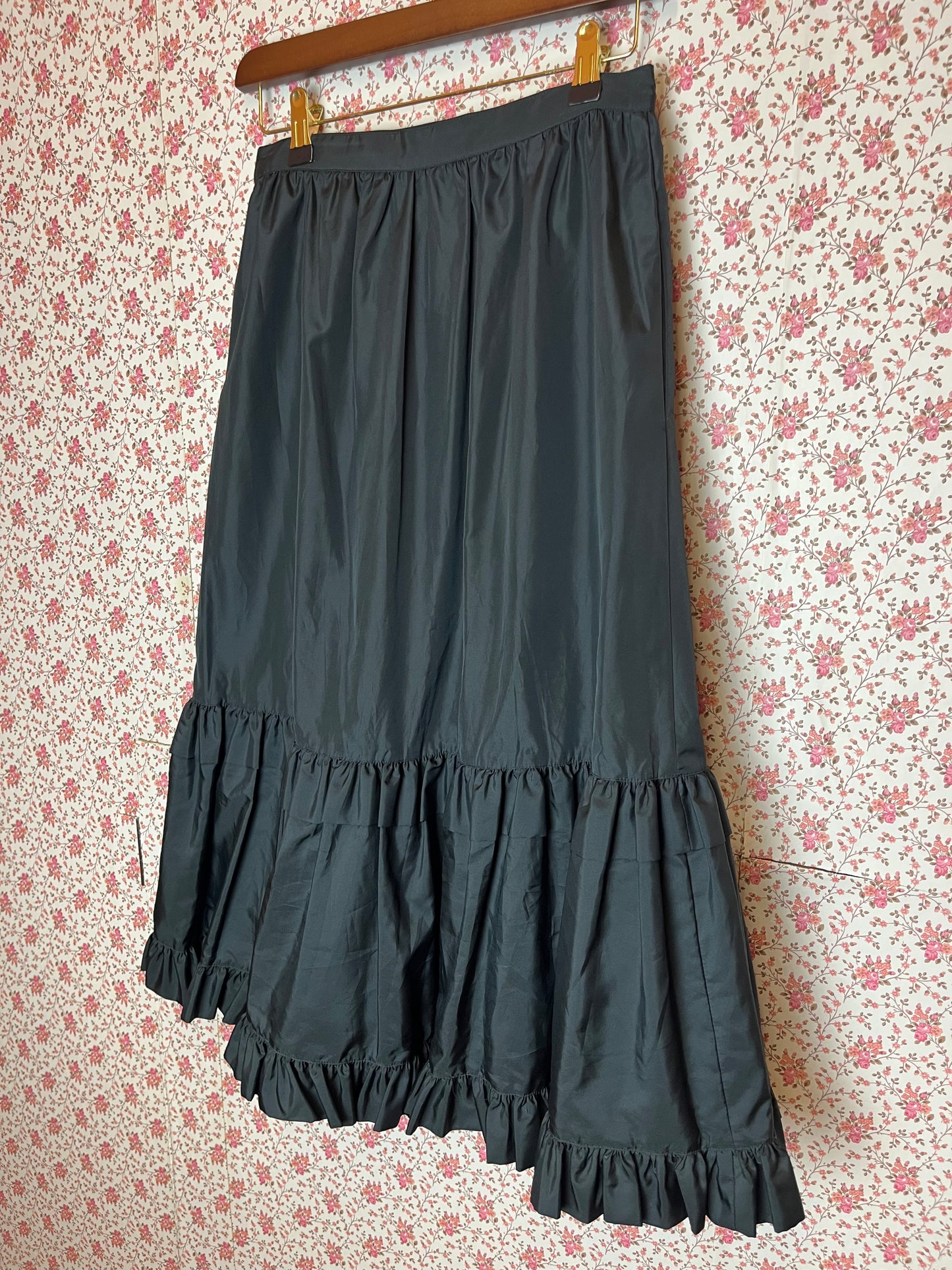 Vintage 1970s Black Tiered Midi Skirt
