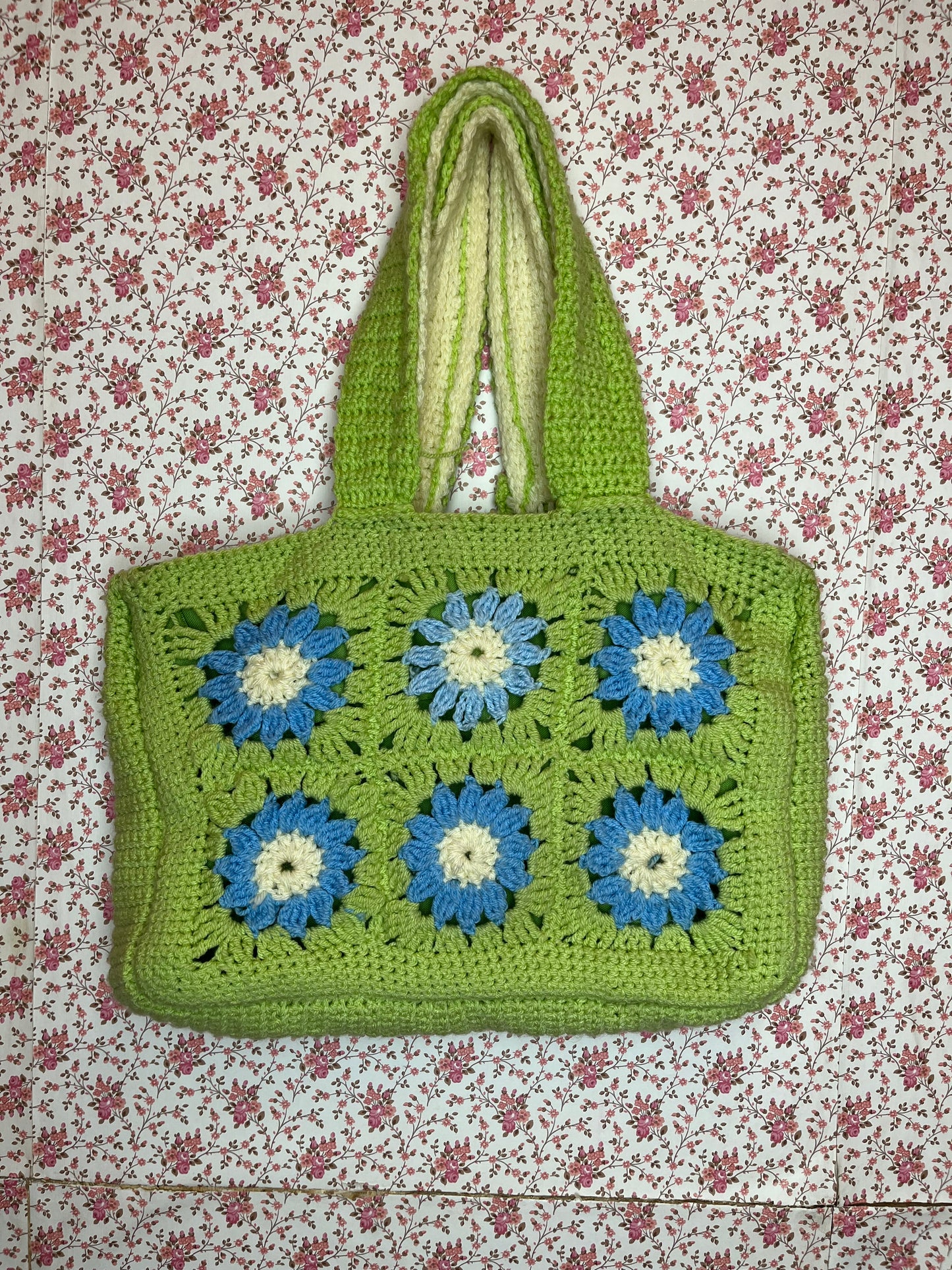 Vintage Hand Made Granny Square Shopper Bag