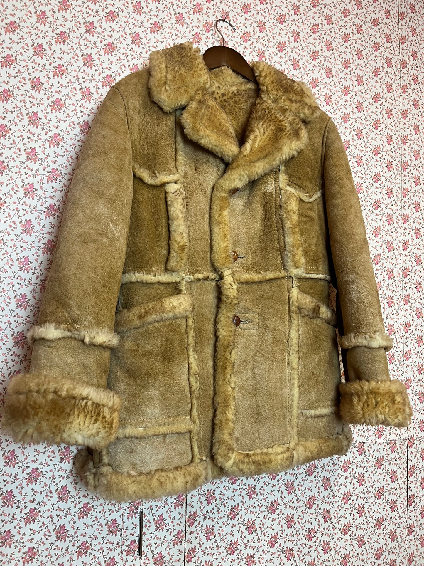 Vintage 1970s Sheepskin Suede Coat