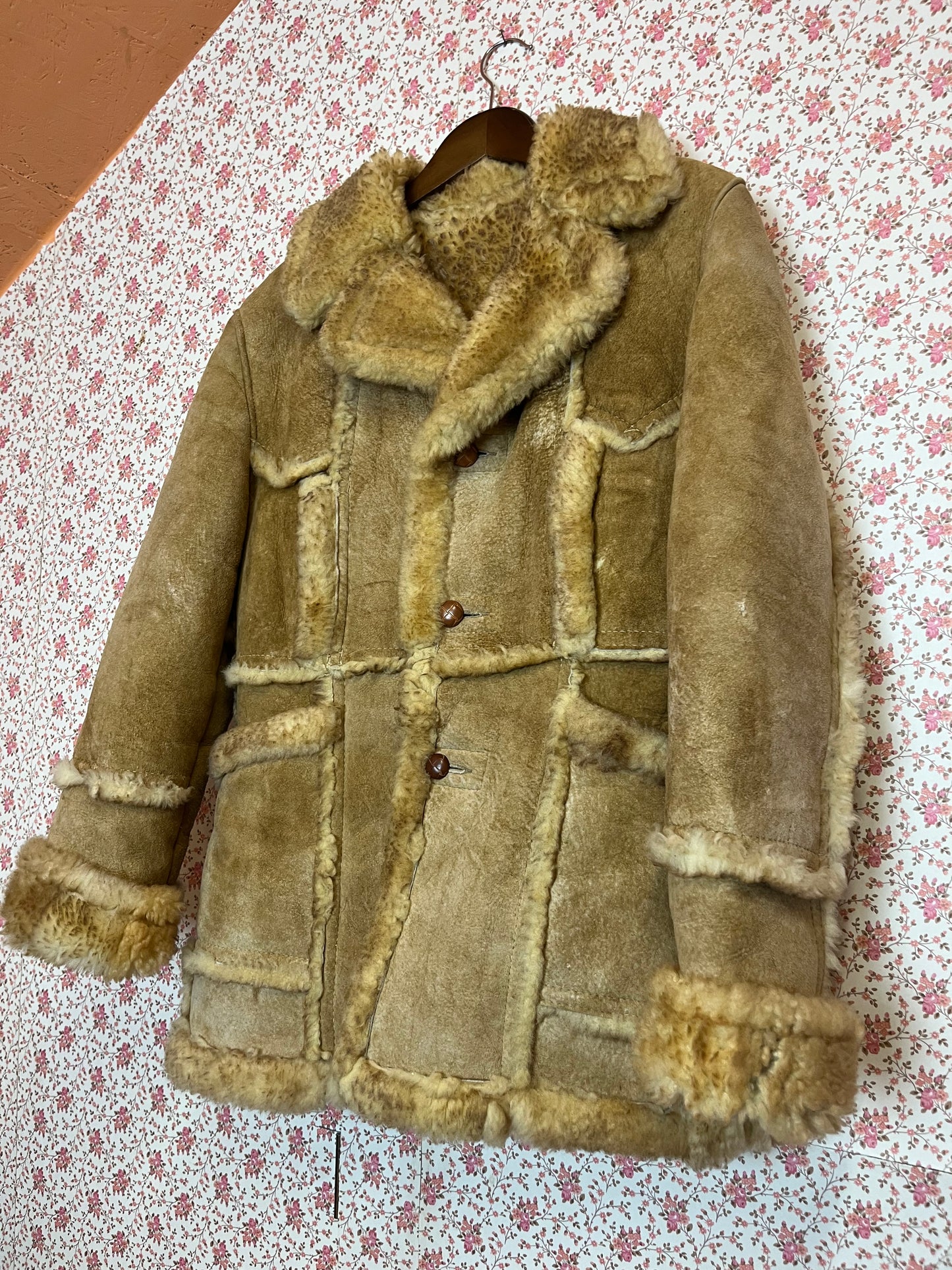 Vintage 1970s Sheepskin Suede Coat
