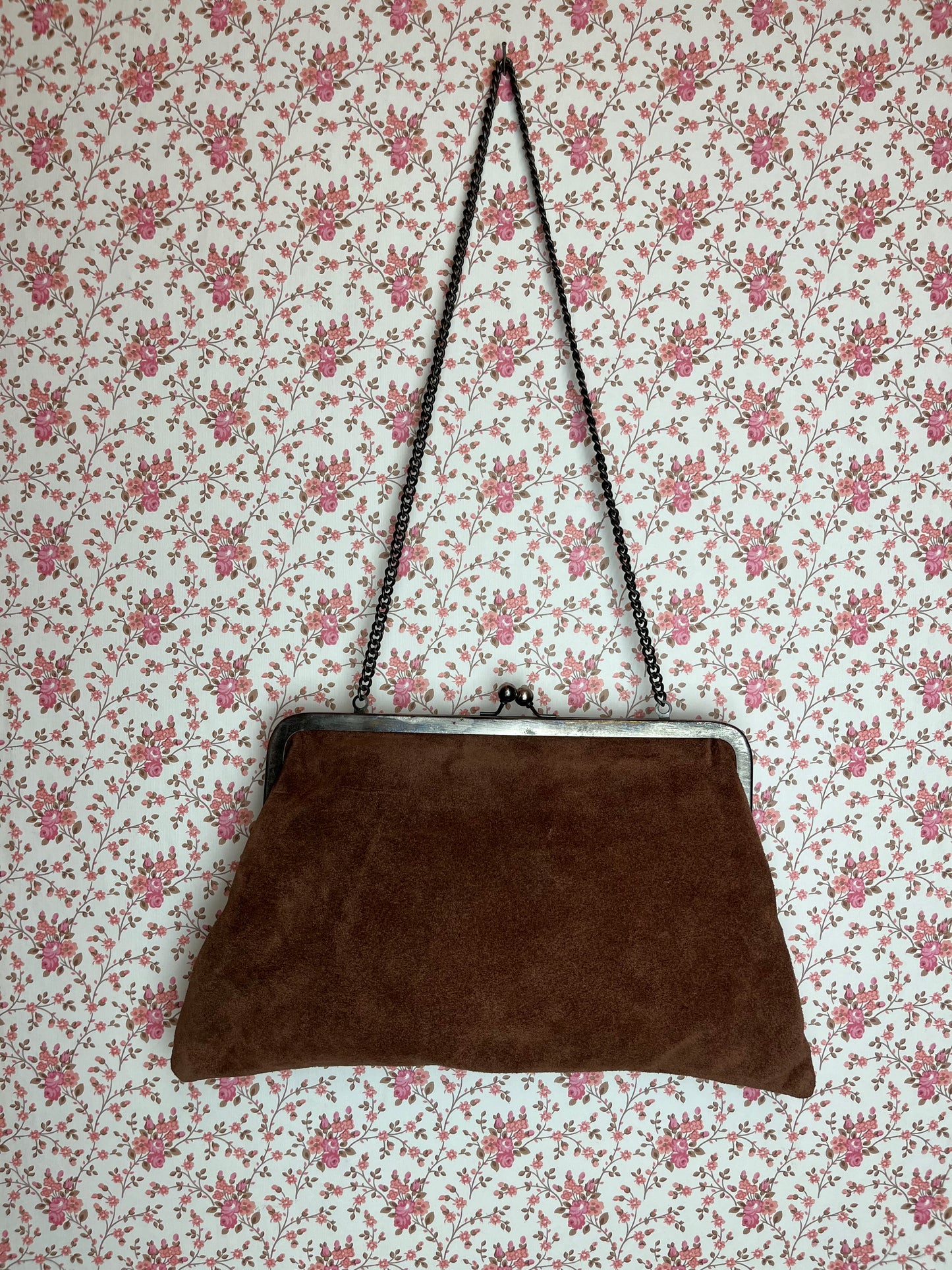 Vintage 1970s Brown Suede Shoulder Bag with Chain
