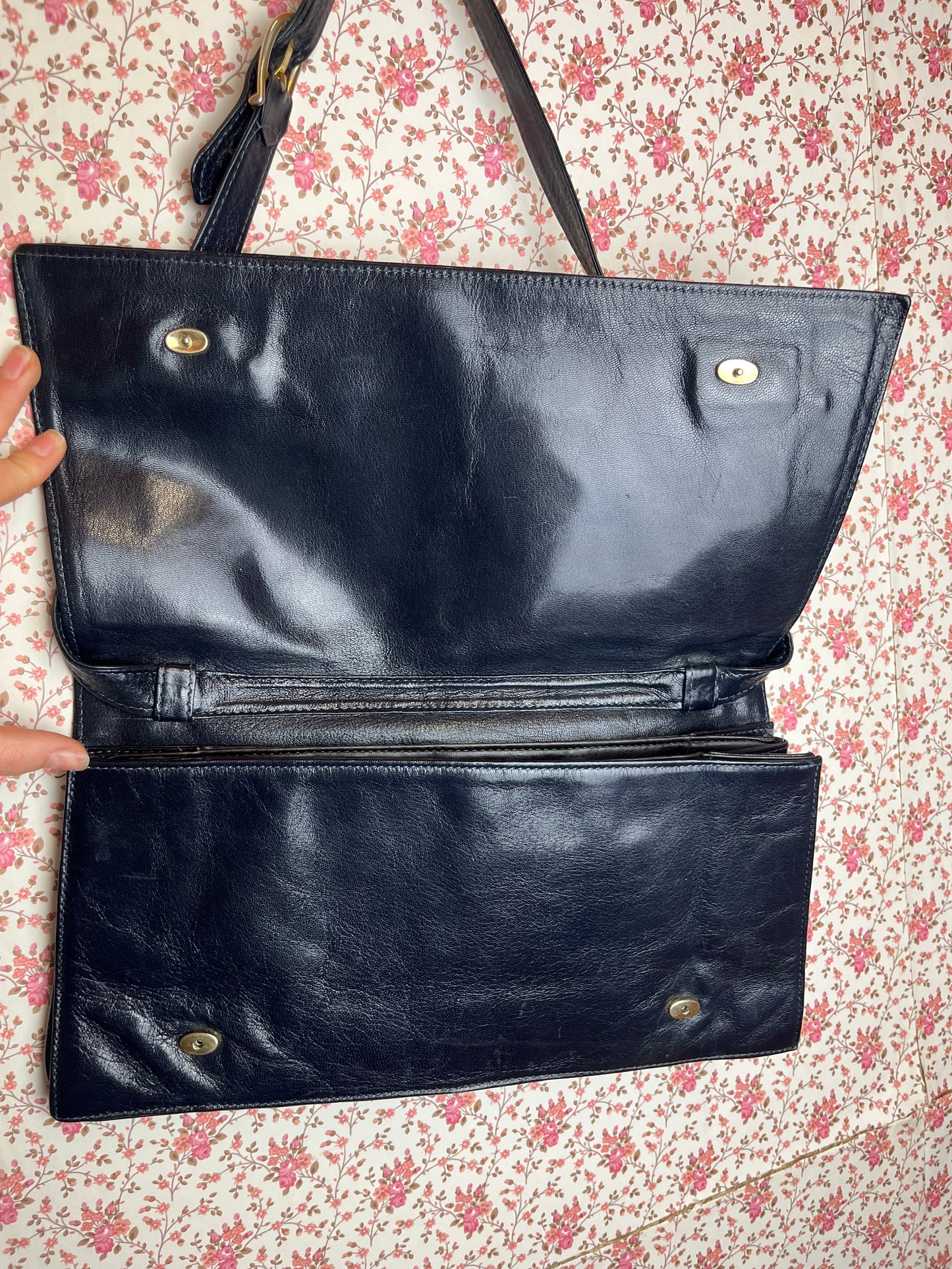 Vintage 1960s Dark Navy Leather Envelope Shoulder Bag
