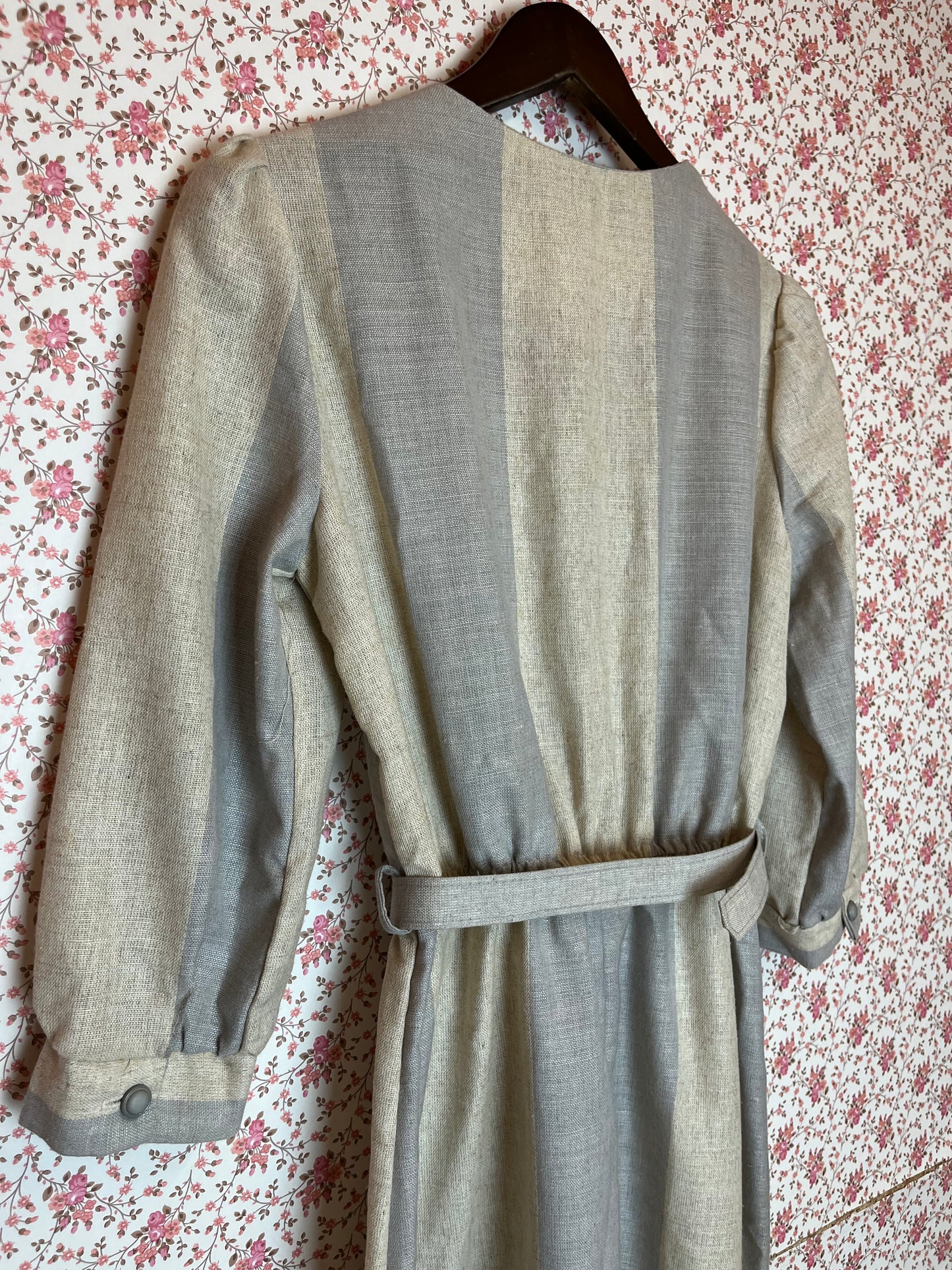 Vintage 1970s Richard Shops Striped Linen Blend Utility Dress