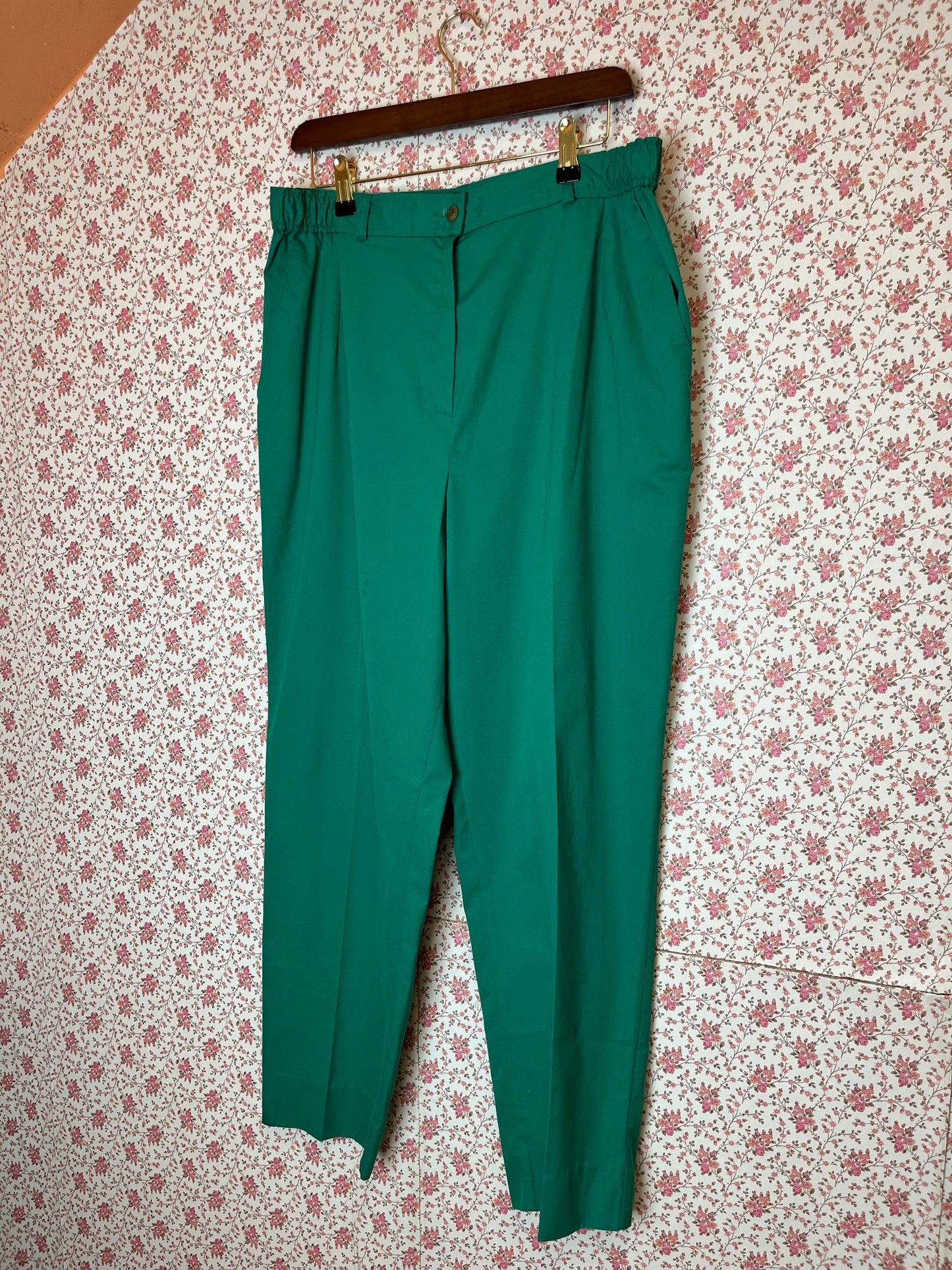 Vintage 1980s Jade Green Tapered Elasticated Trousers