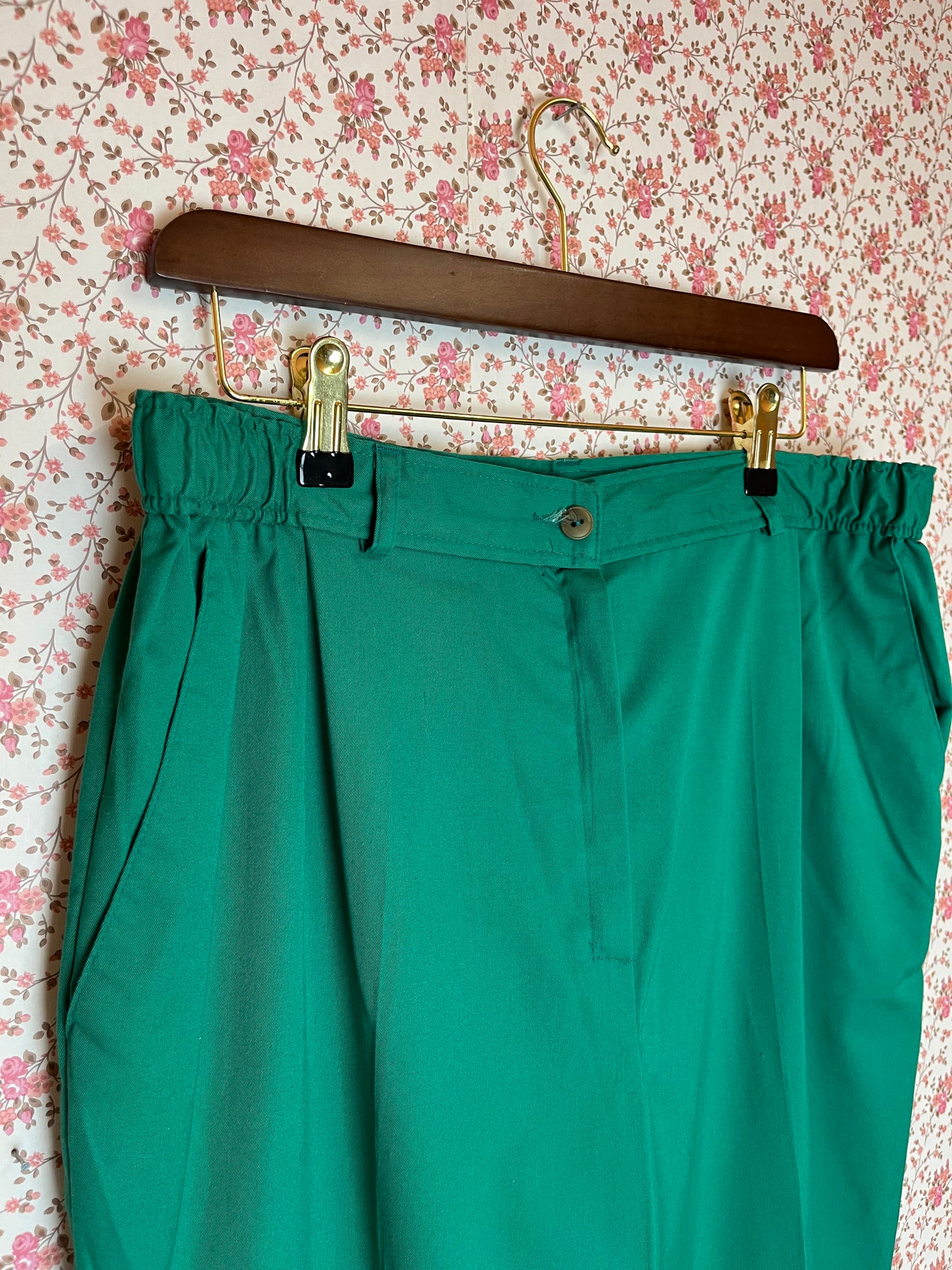 Vintage 1980s Jade Green Tapered Elasticated Trousers