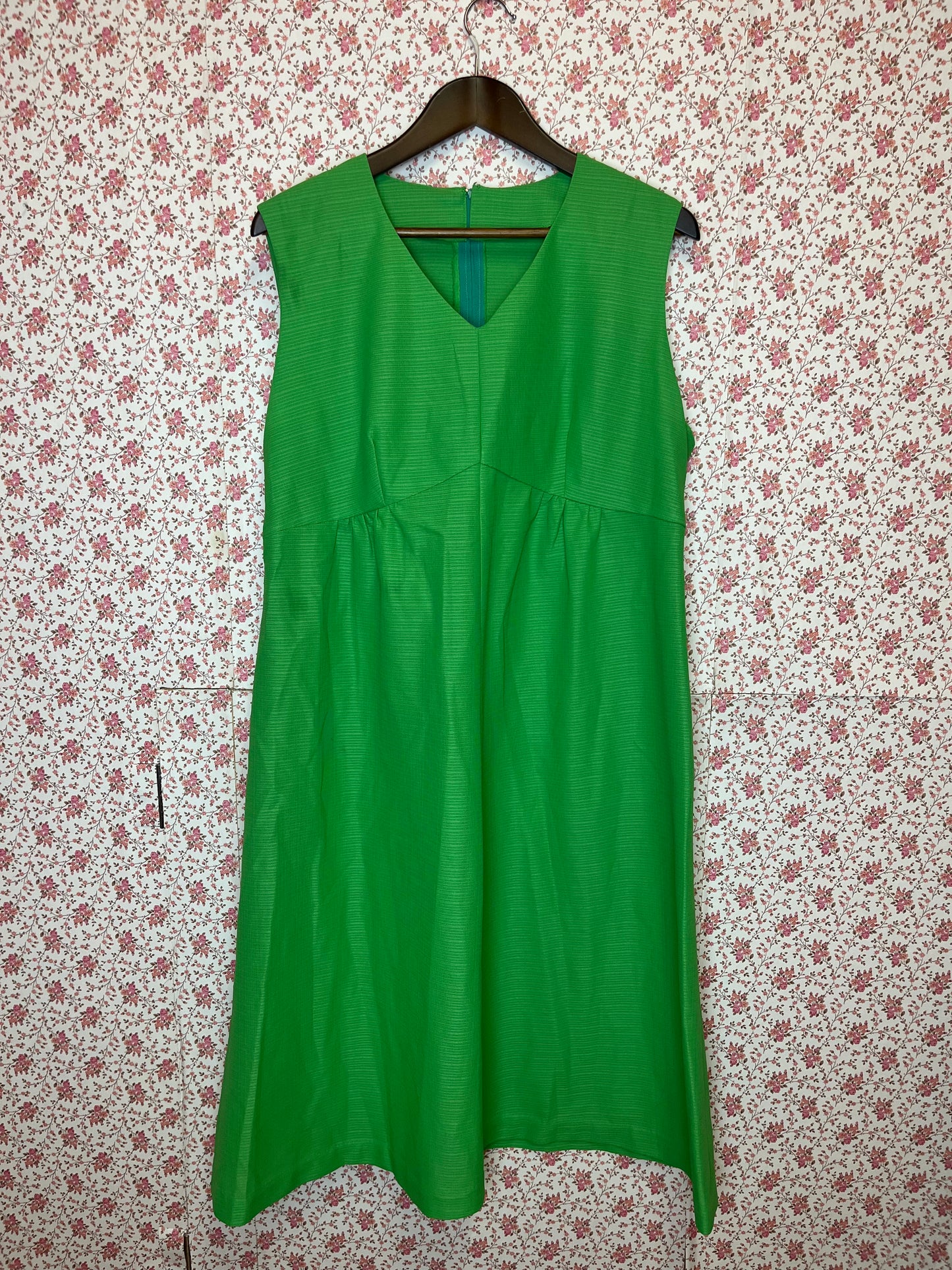 Vintage 1960s Hand Made Green Empire Waist Midi Dress