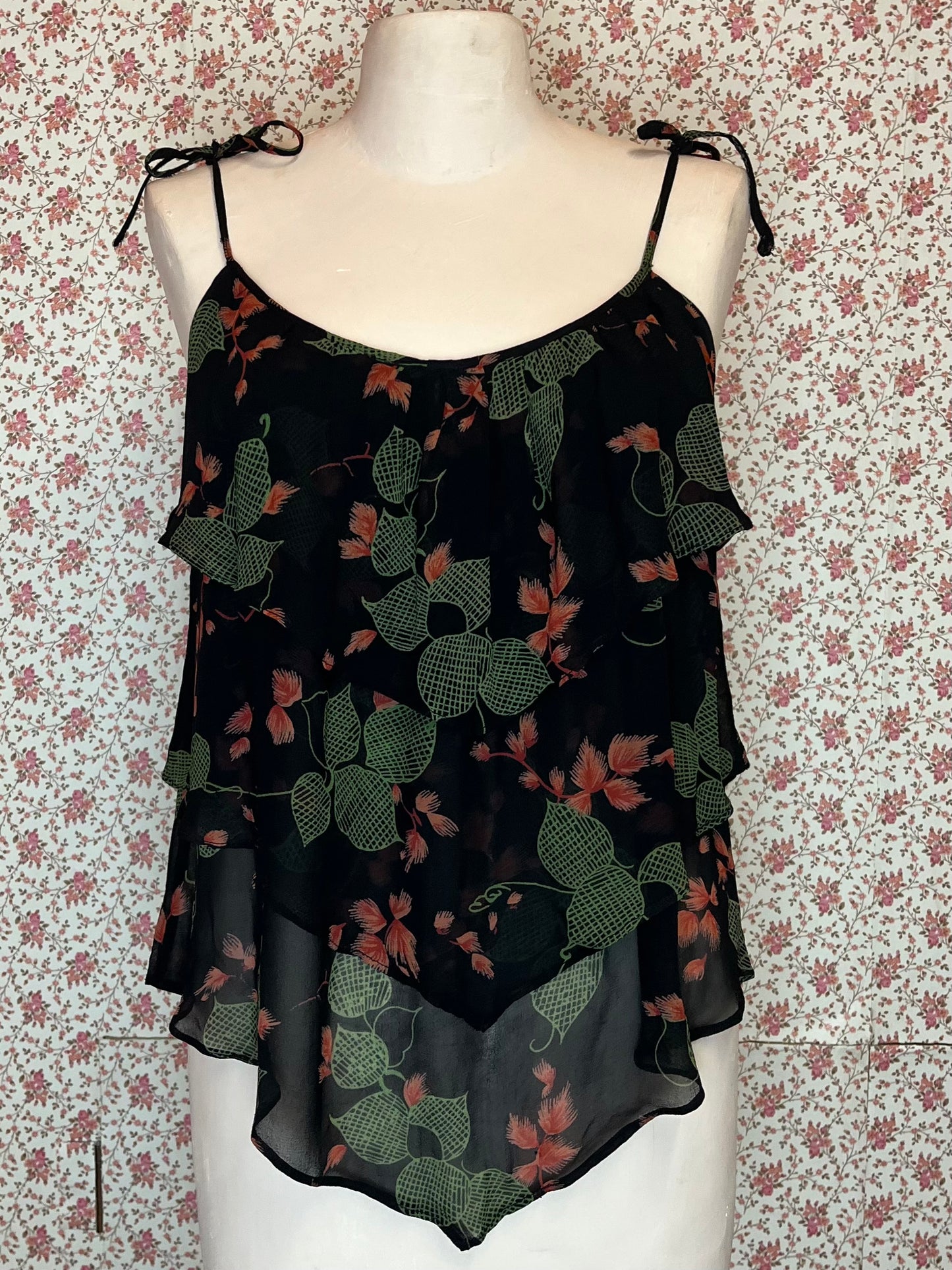 Vintage 1970s C&A Vine Printed Tiered Cami Top