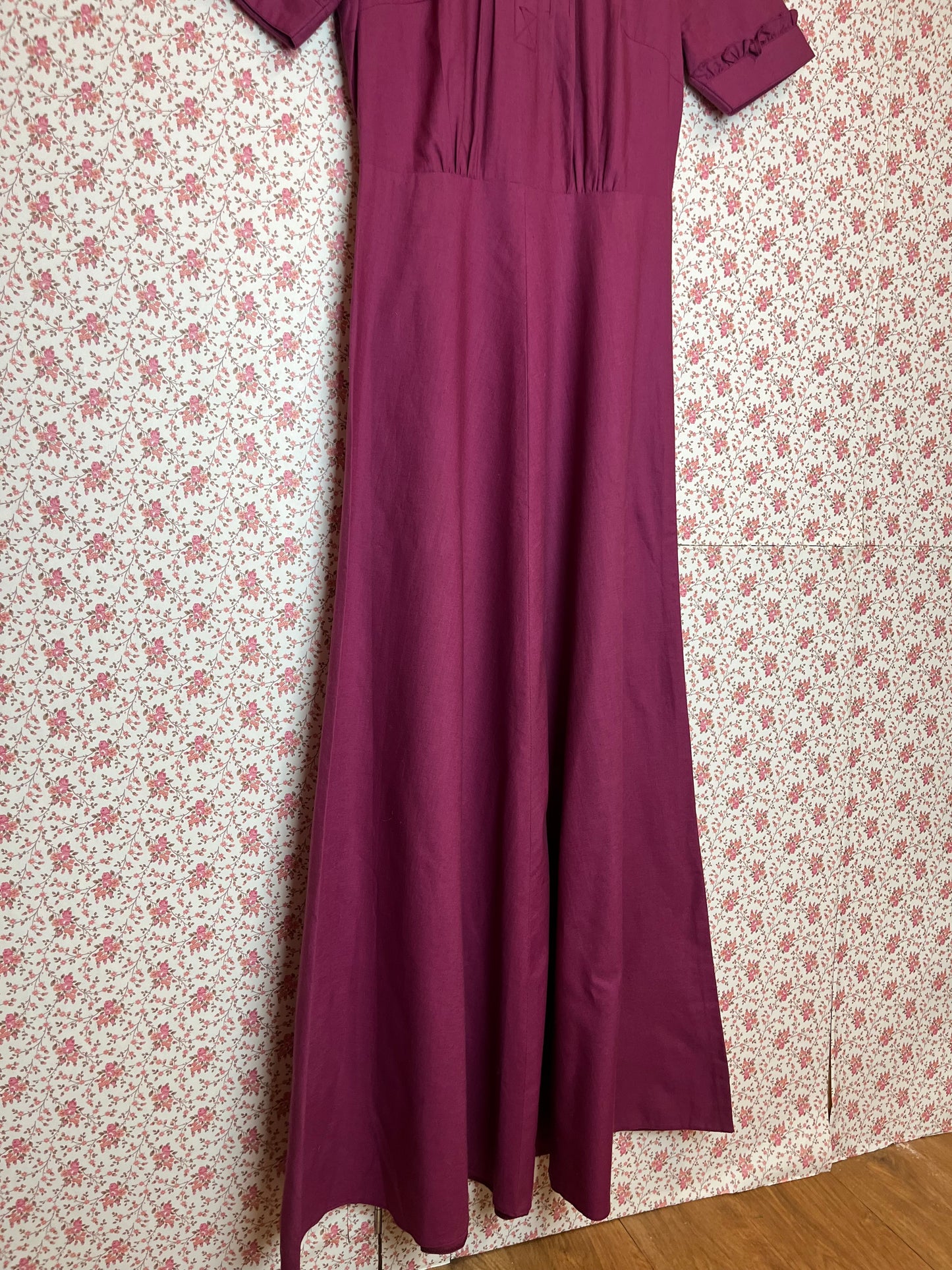 Vintage 1970s Deep Magenta Collared Prairie Dress