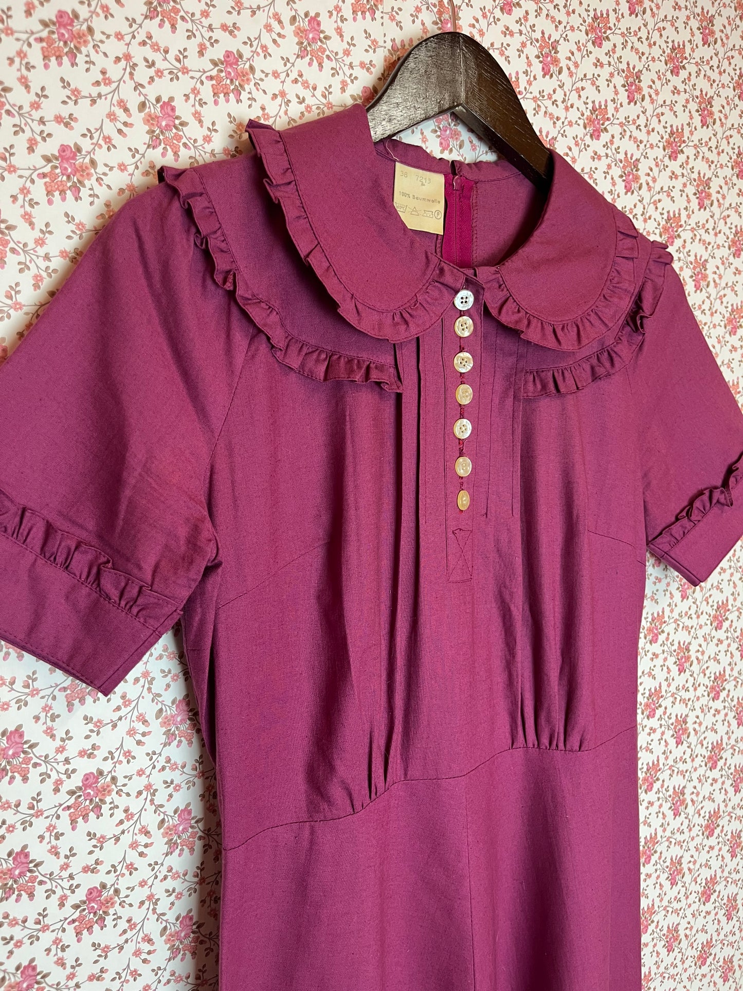 Vintage 1970s Deep Magenta Collared Prairie Dress