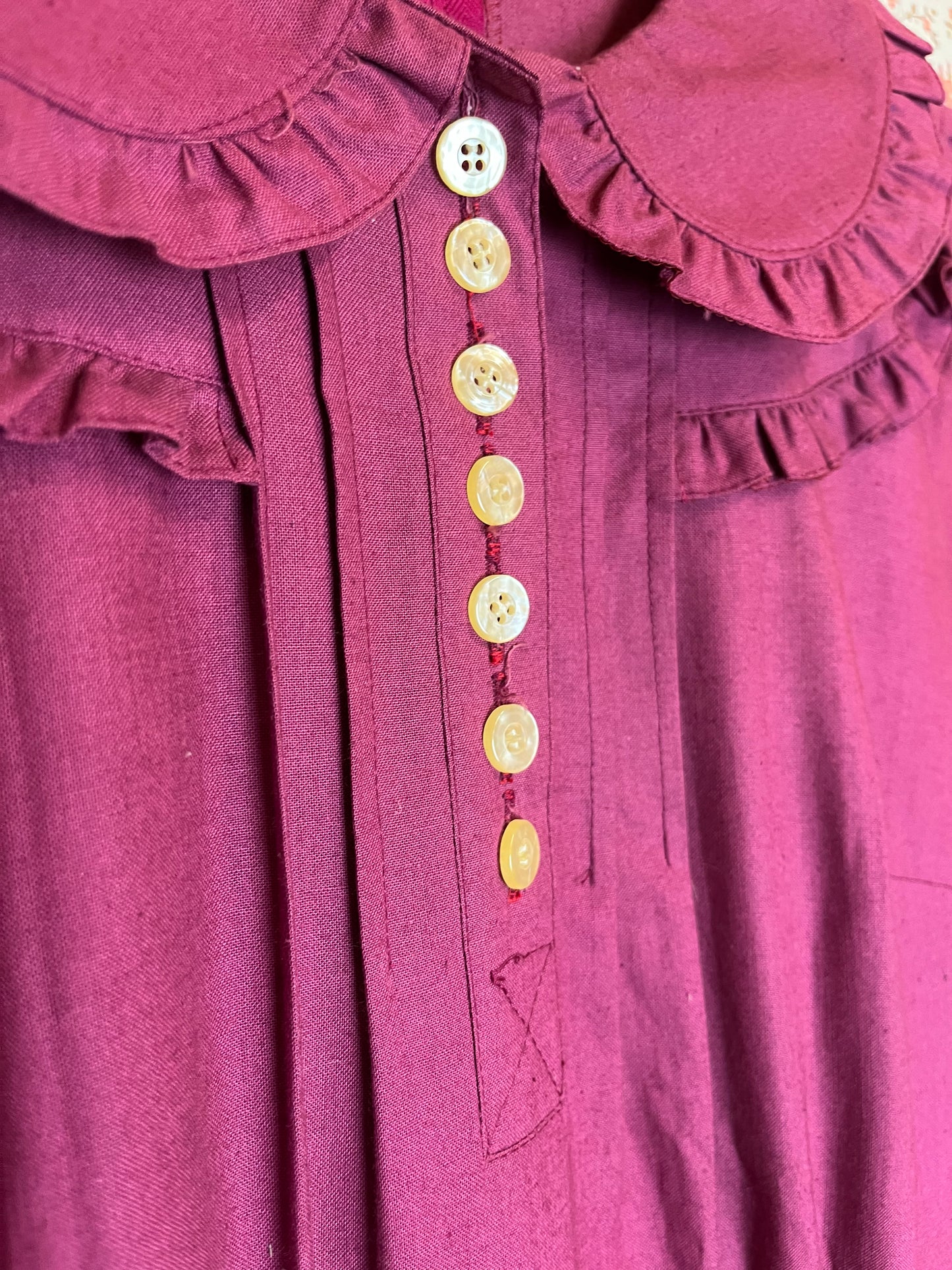 Vintage 1970s Deep Magenta Collared Prairie Dress