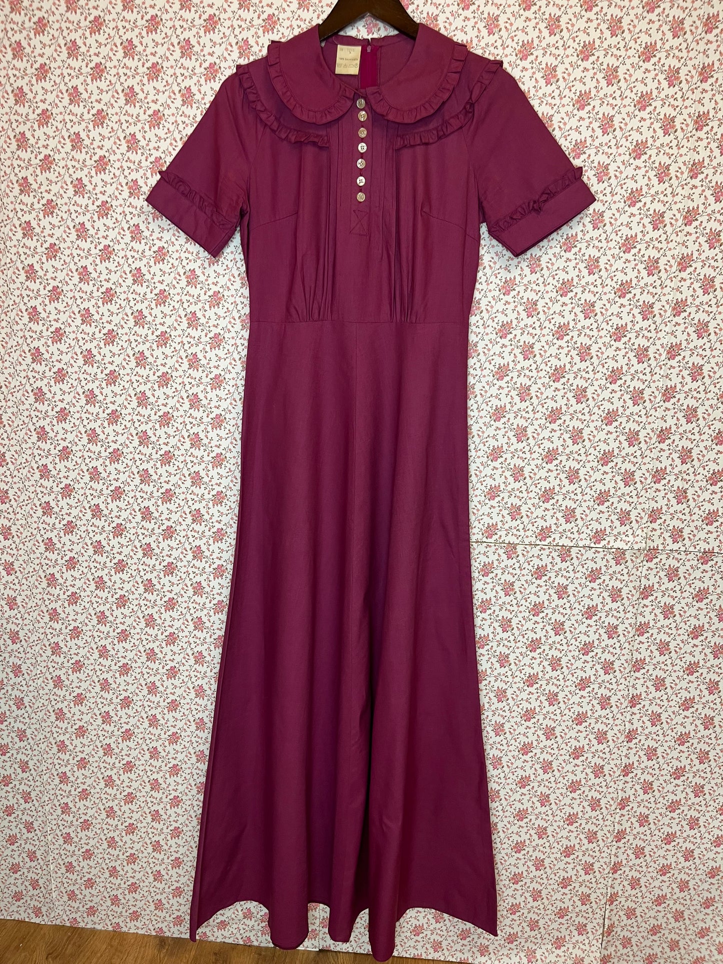 Vintage 1970s Deep Magenta Collared Prairie Dress