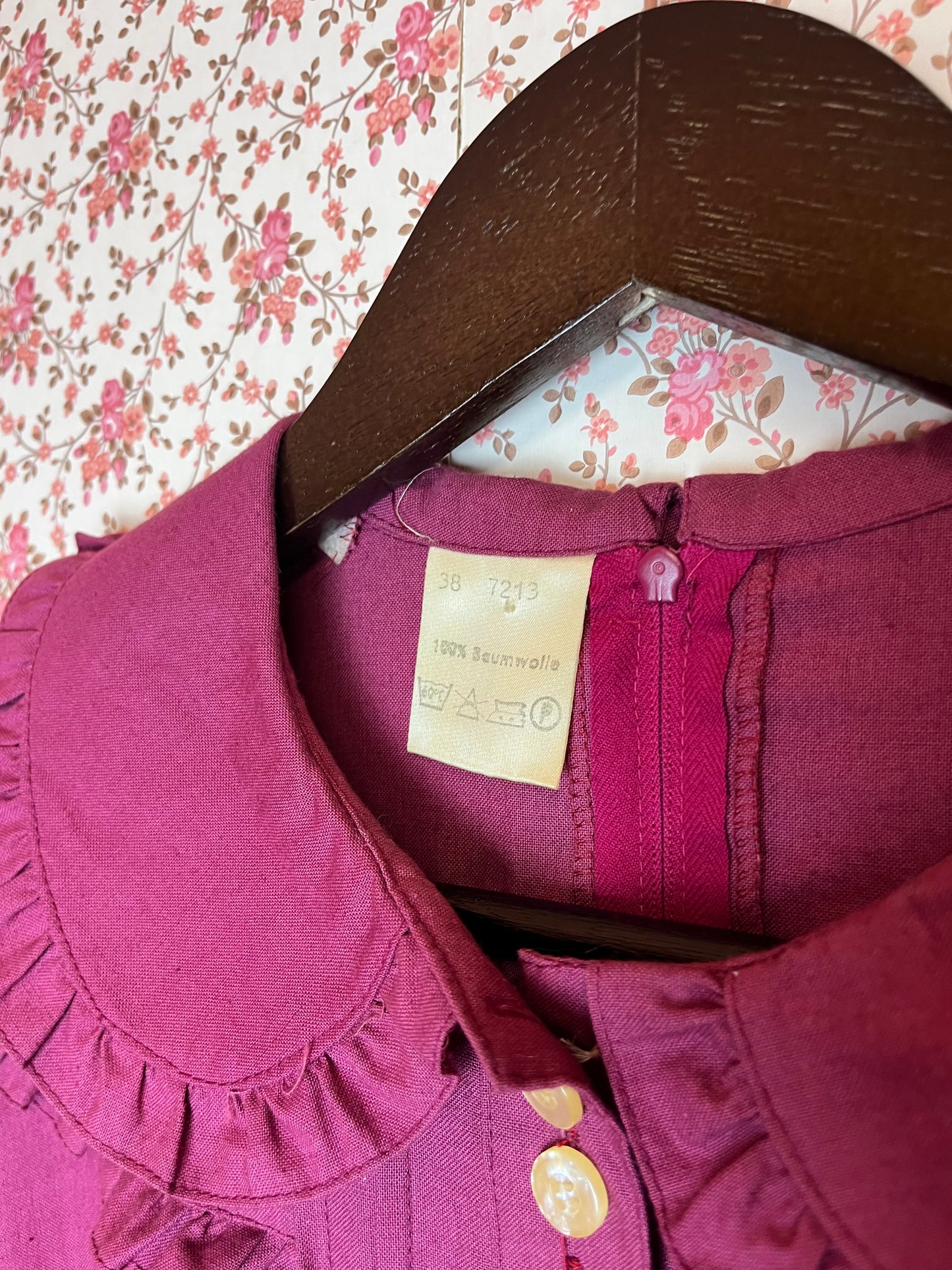 Vintage 1970s Deep Magenta Collared Prairie Dress
